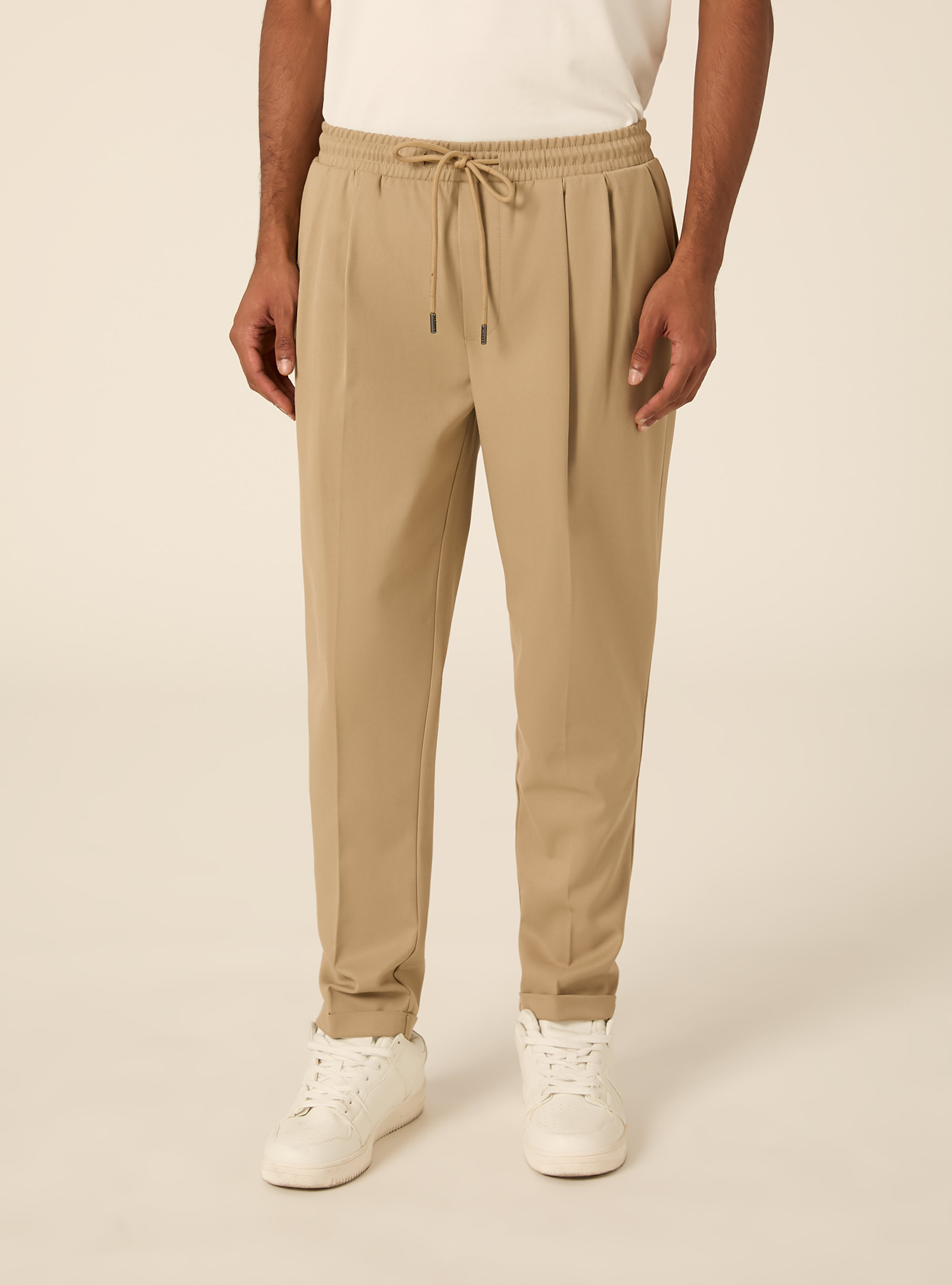Pantalon jogging en twill avec pinces, BG2 BEIGE MEDIUM