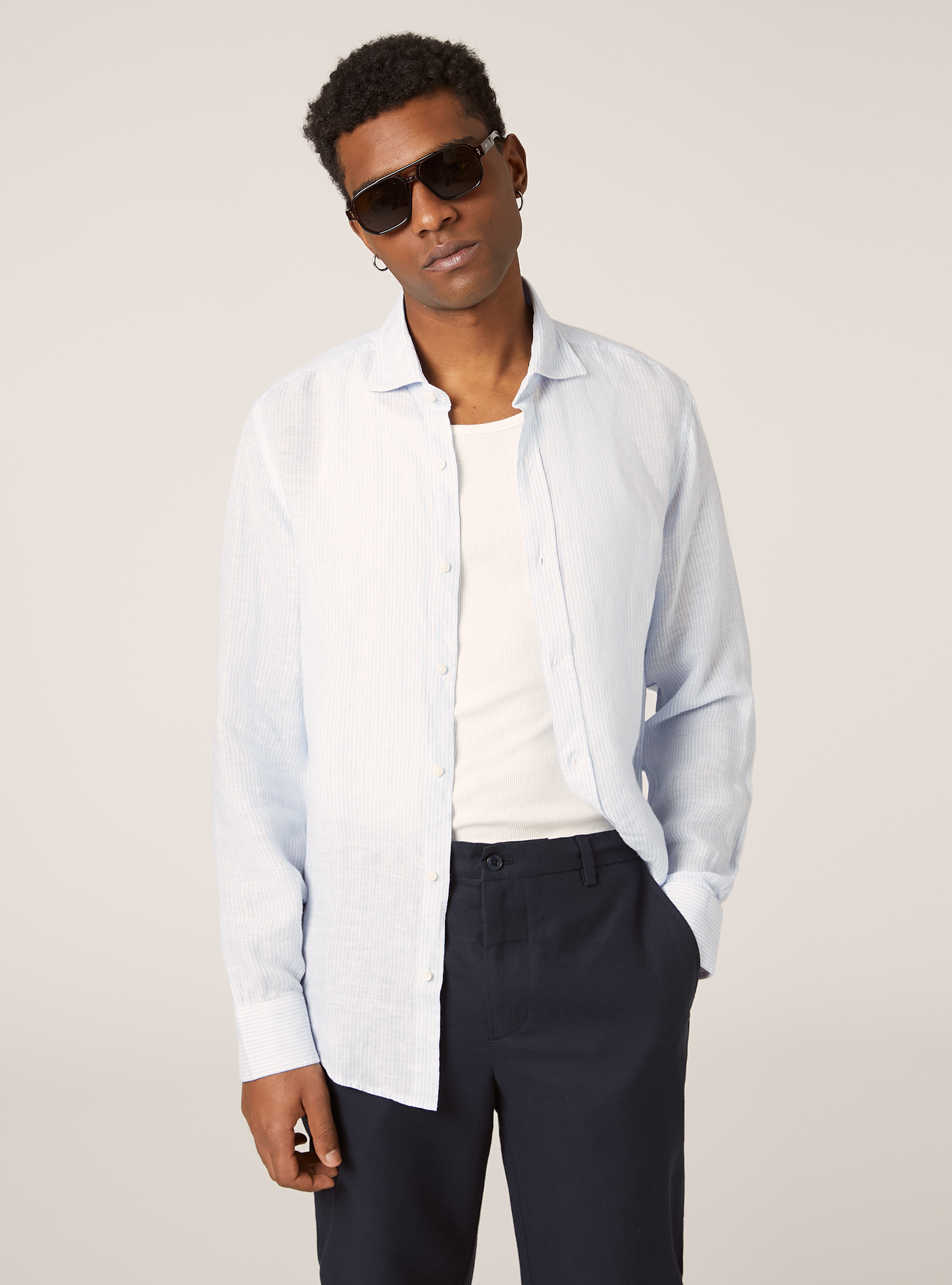 Pure linen striped shirt, AZ3 AZURE LIGHT