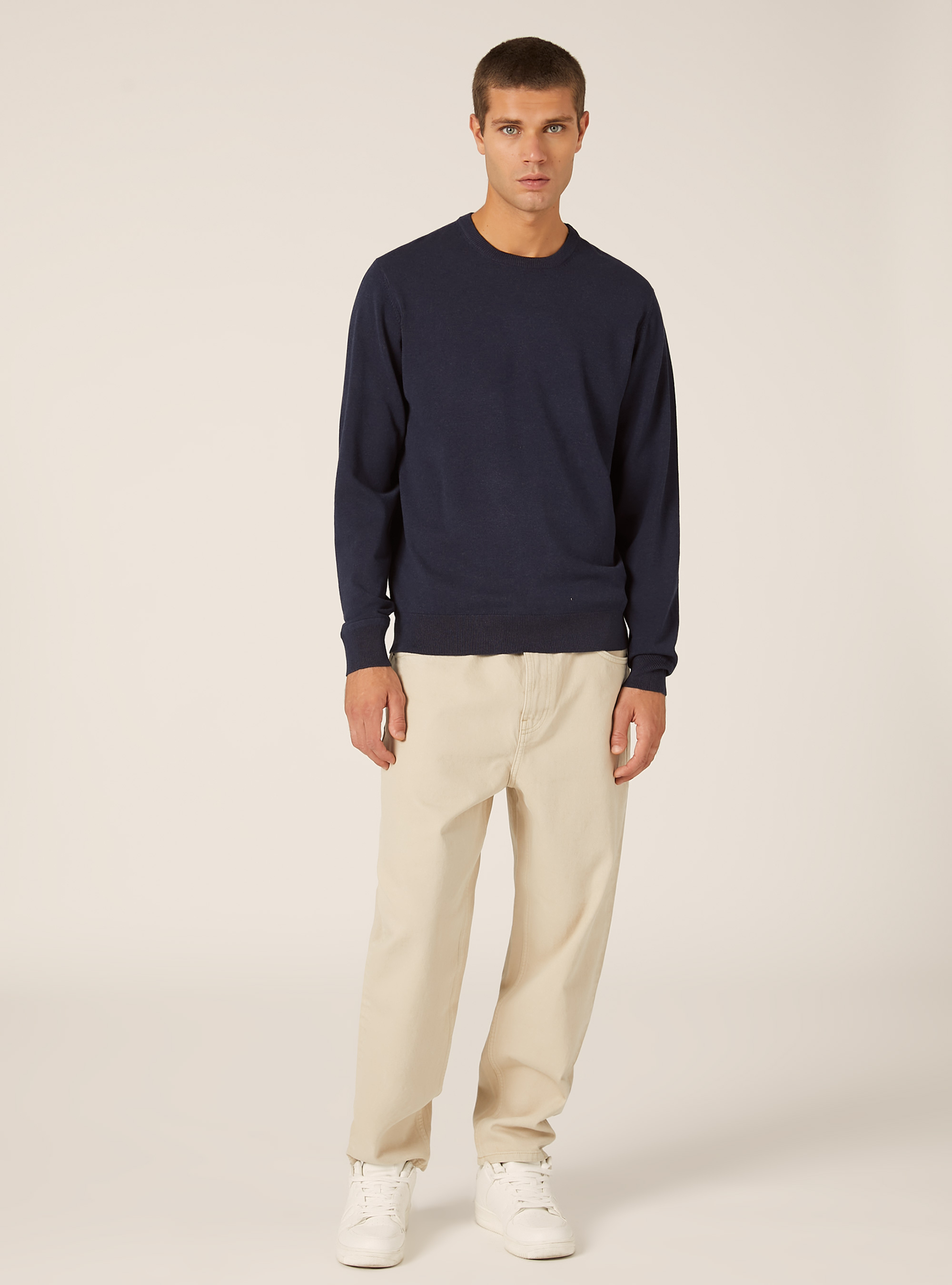 Jersey de cuello redondo de viscosa Ecovero, MNA2 NAVY MEL MED