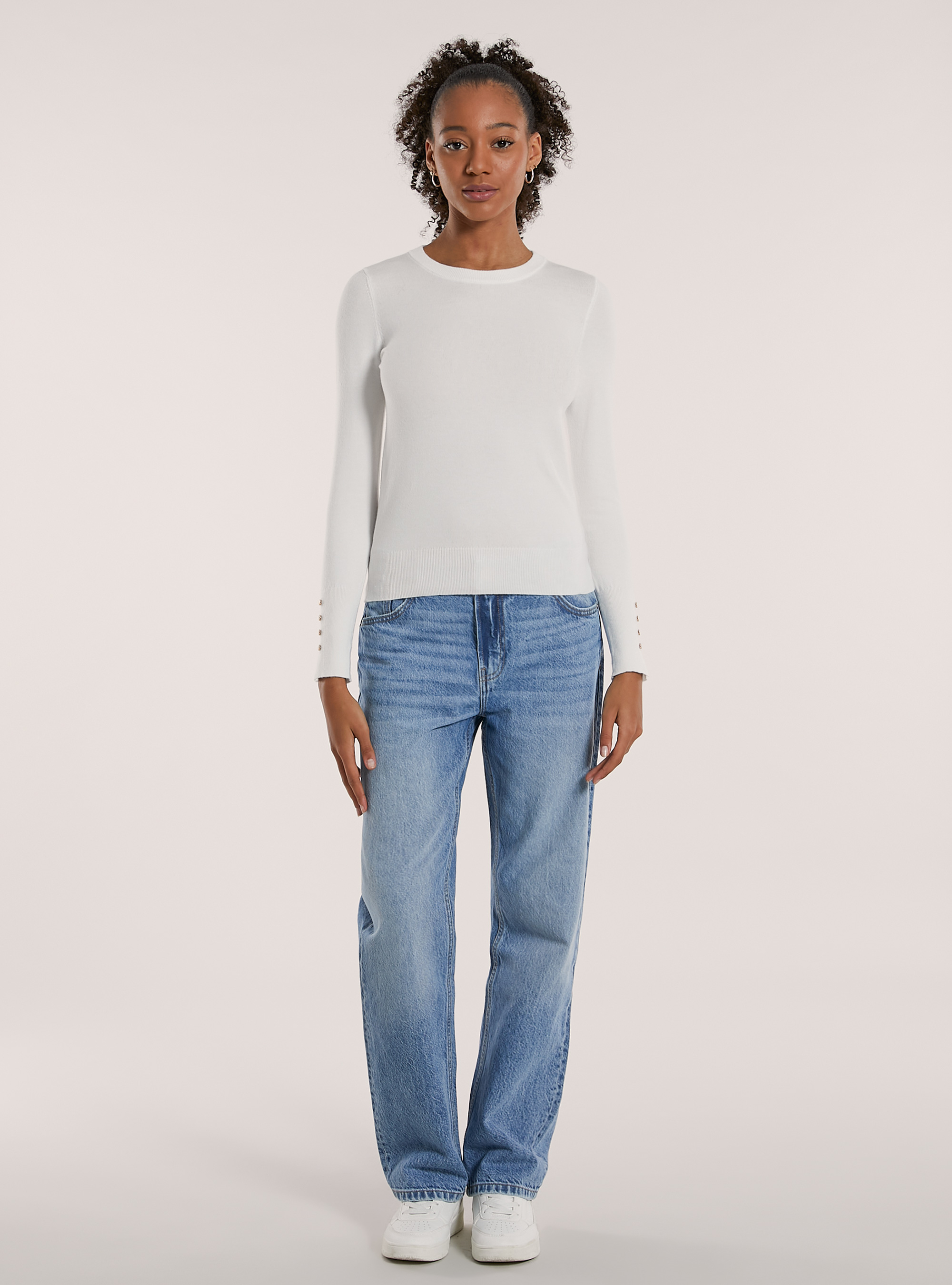 Maglia girocollo con bottoni, WH2 WHITE