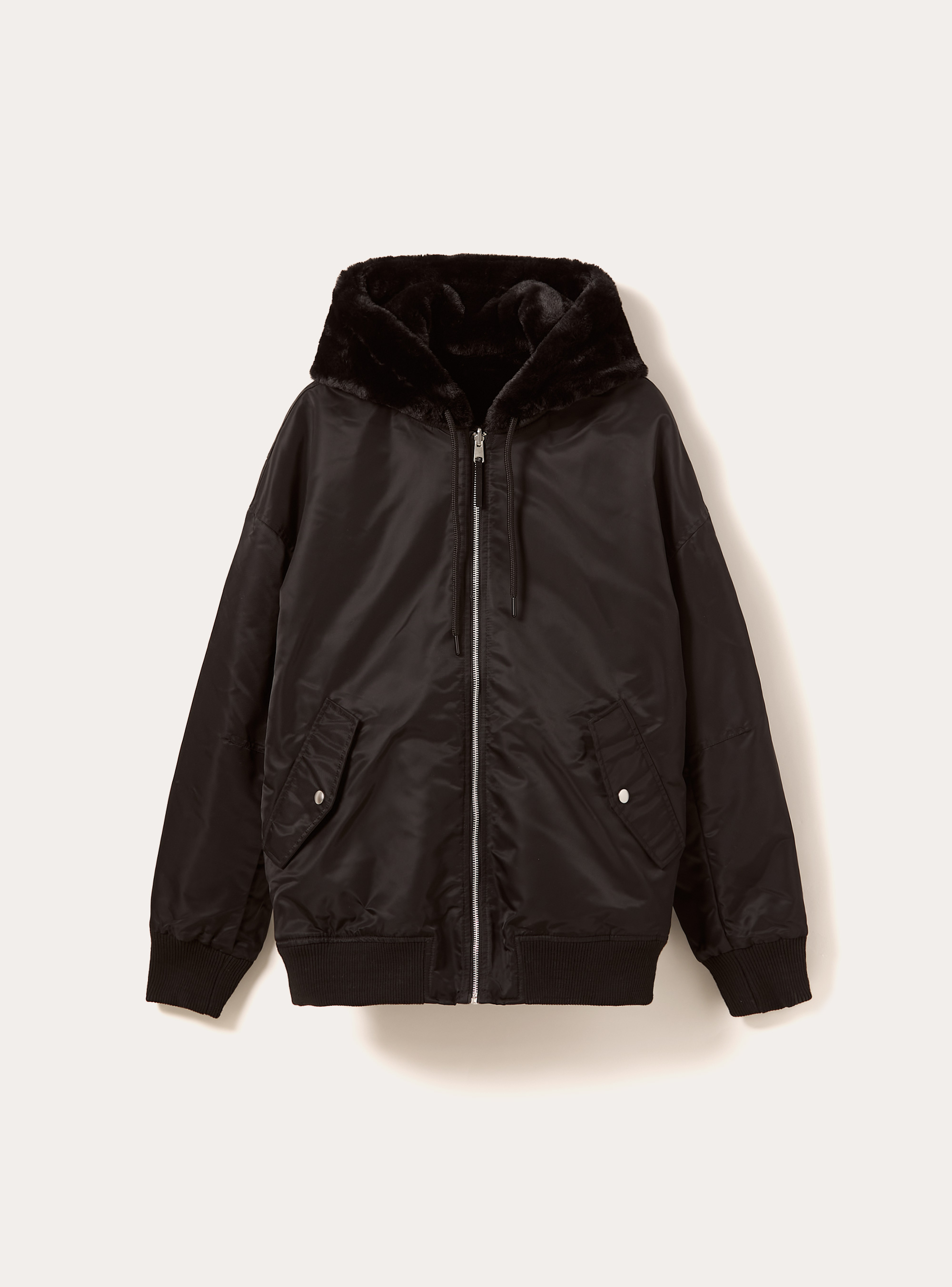 Double-sided jacket with hood, BK1 BLACK