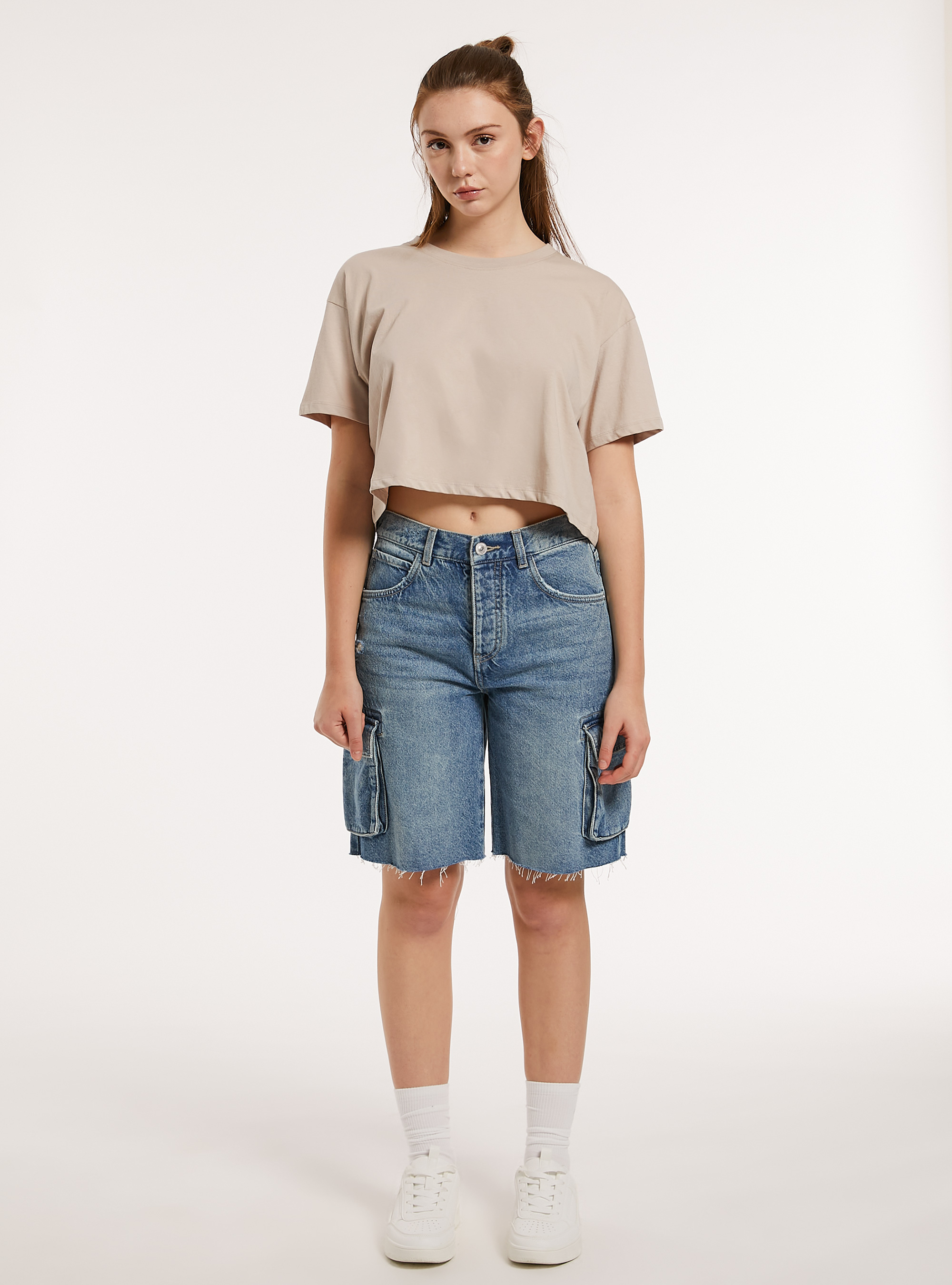 Camiseta corta de algodón, BG3 BEIGE LIGHT