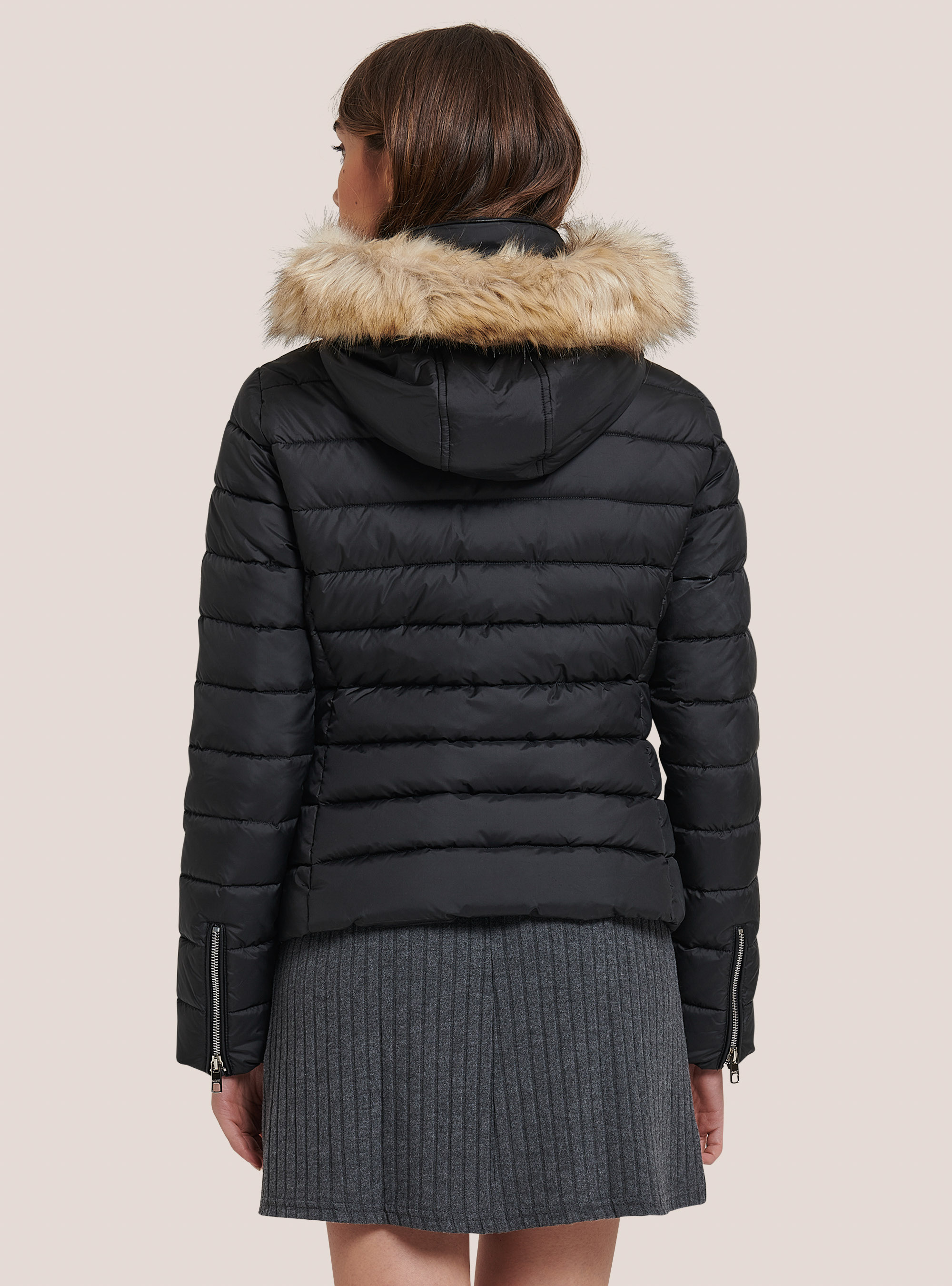 Padded jacket with hood and faux fur collar, BK1 BLACK