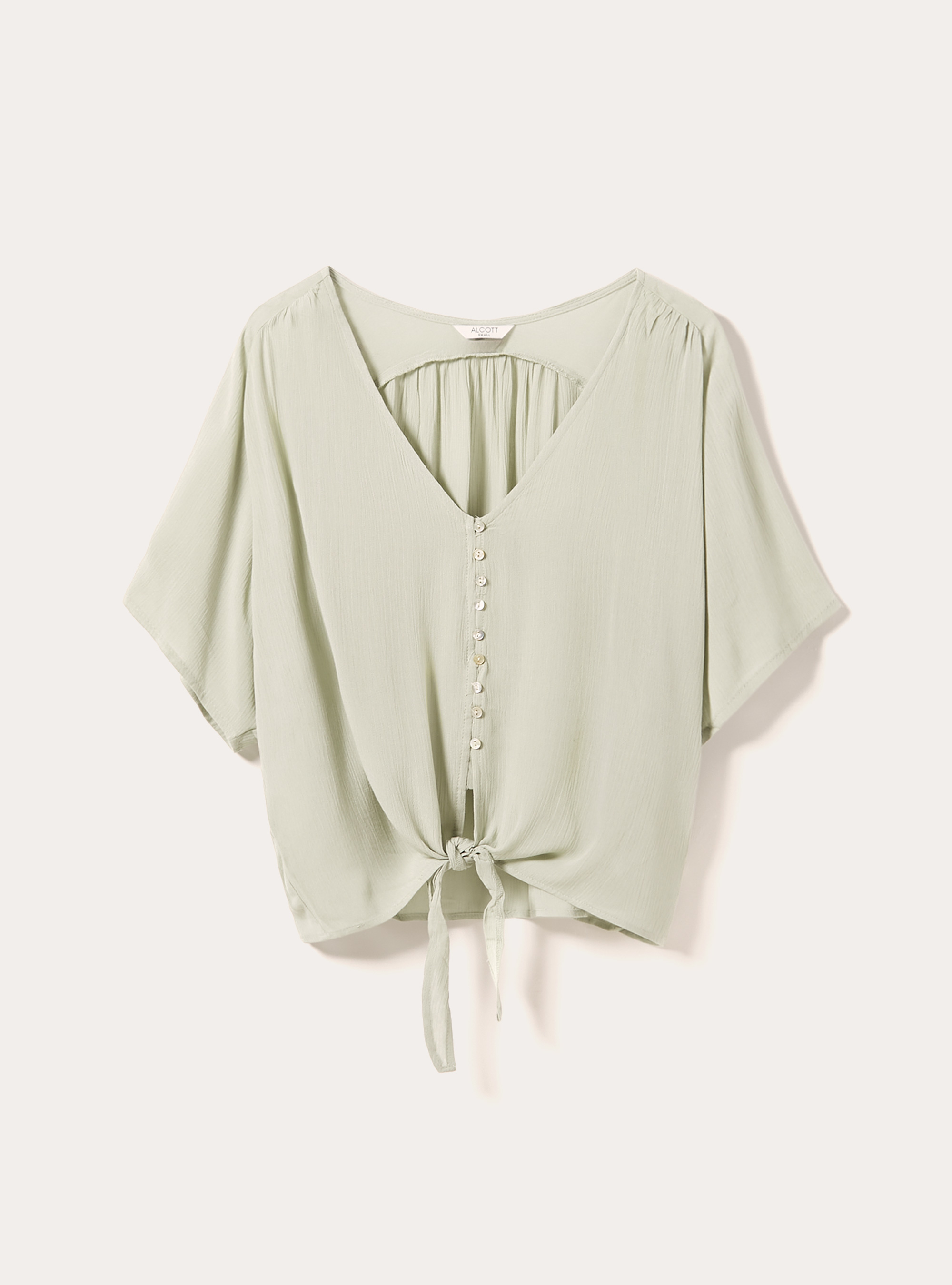 Solid-coloured v-neck shirt with waist knot, KY3 KAKY LIGHT
