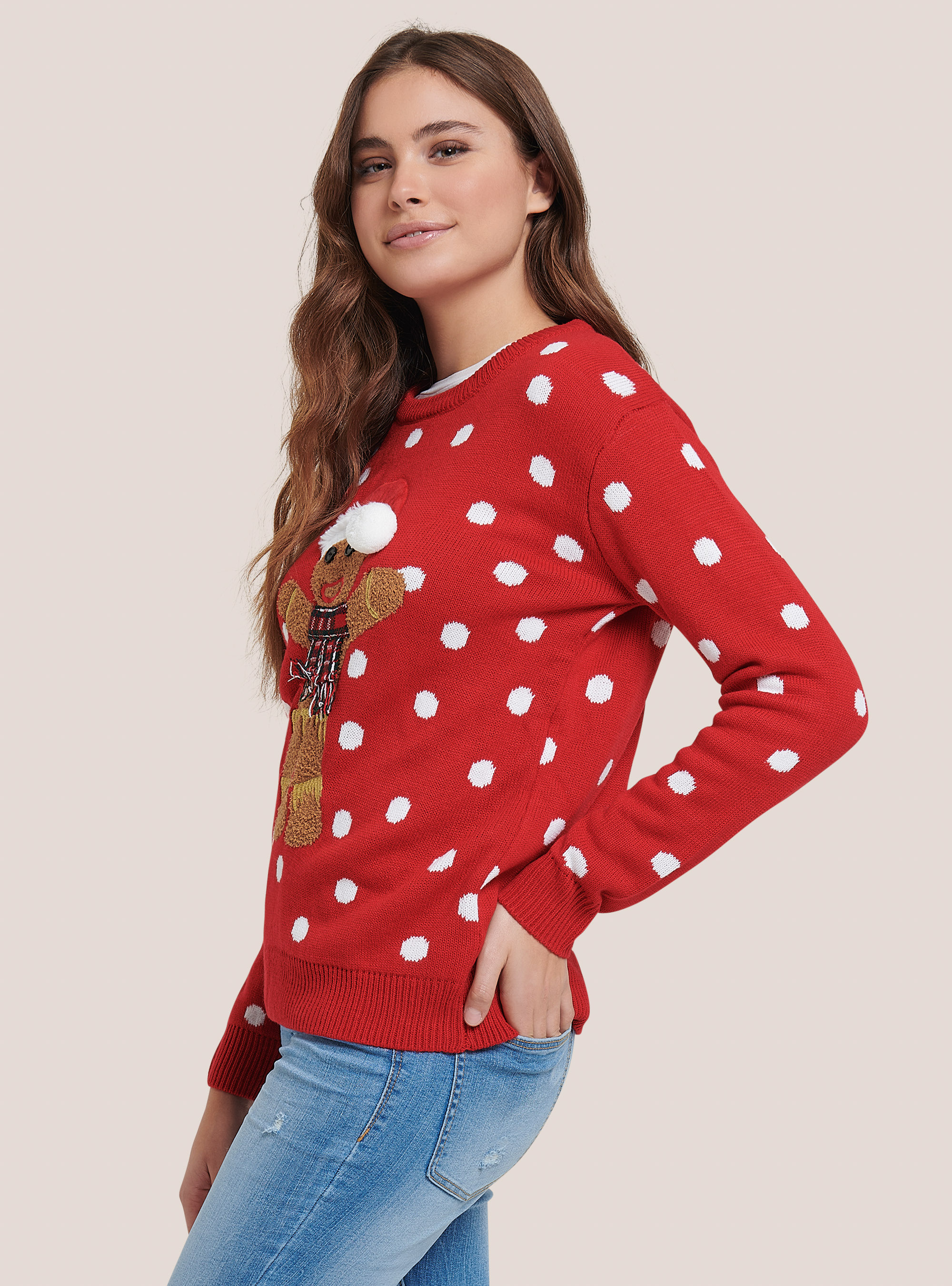 Jersey navideño con hombre de jengibre, ROJO