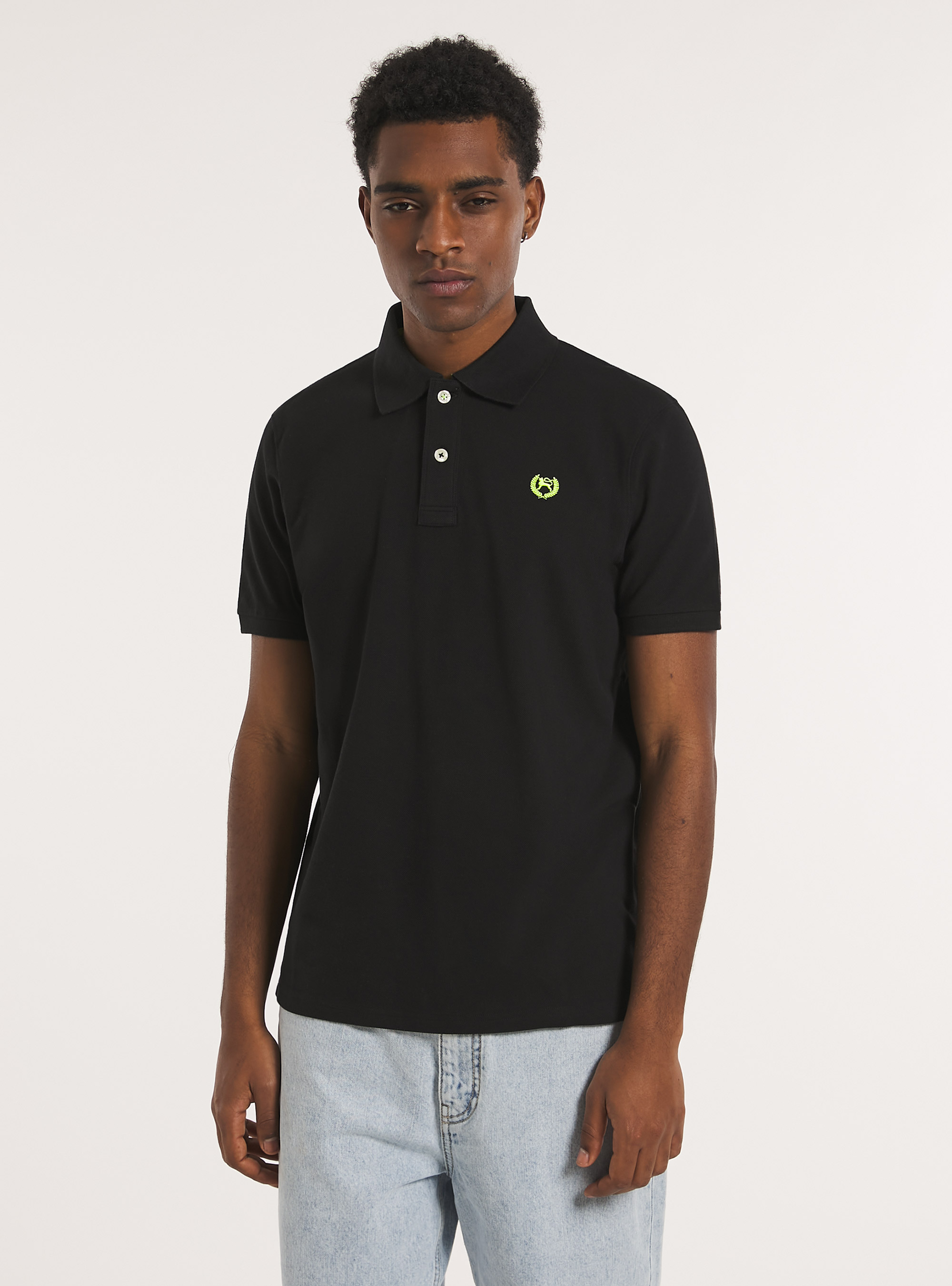 Polo en coton piqu&eacute; avec broderie, BK1 BLACK