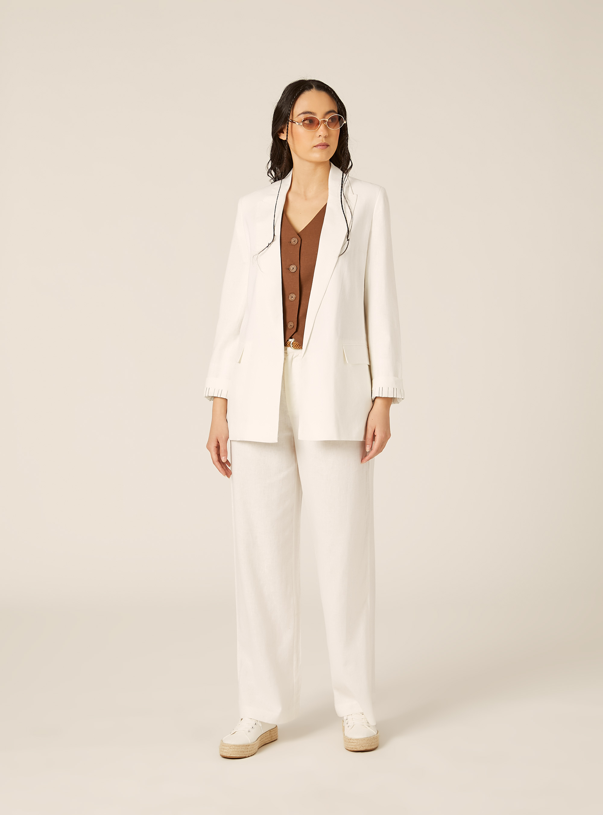 Blazer aperto misto lino, WH2 WHITE