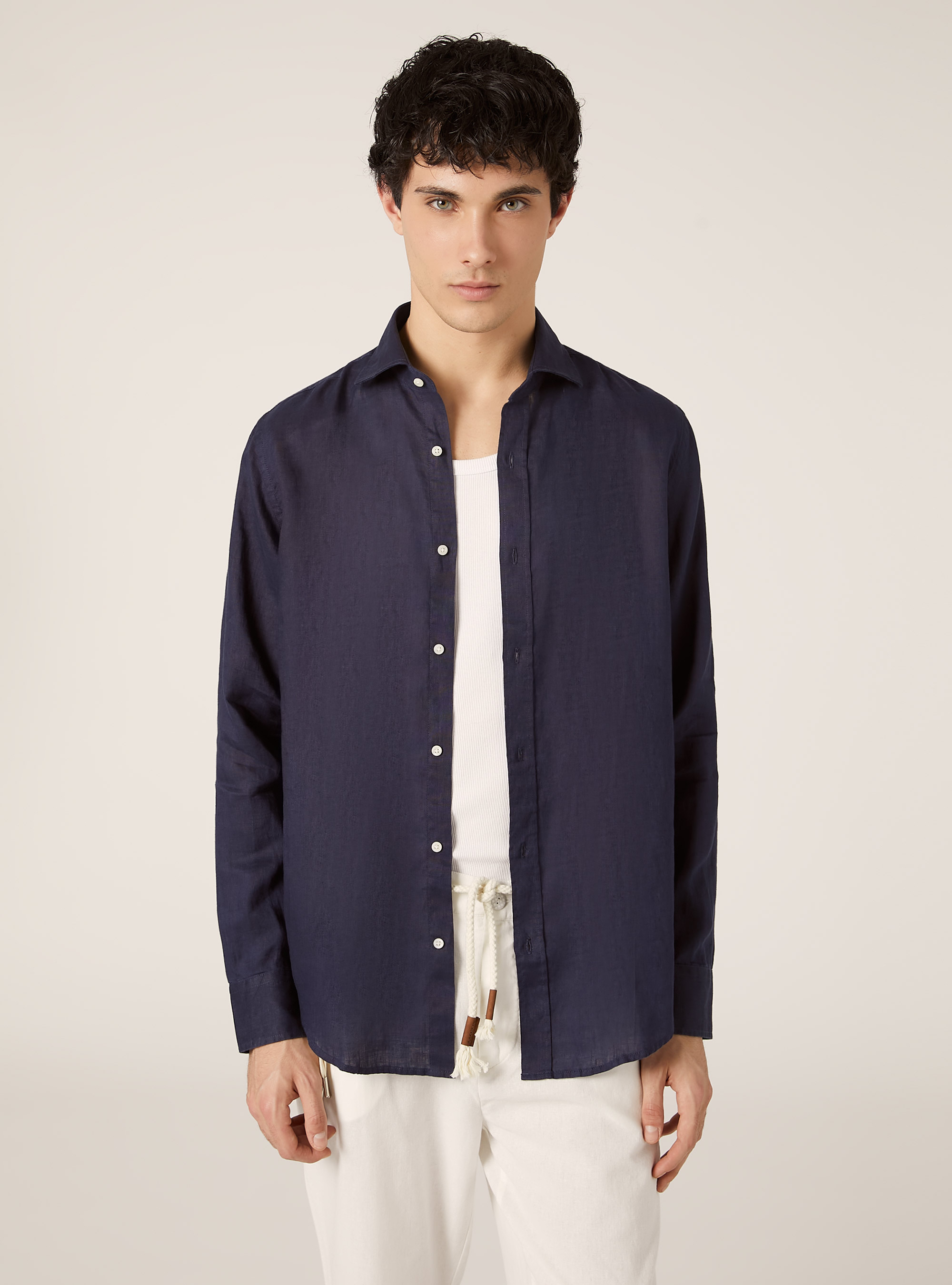 Long-sleeved pure linen shirt, NA2 NAVY MEDIUM
