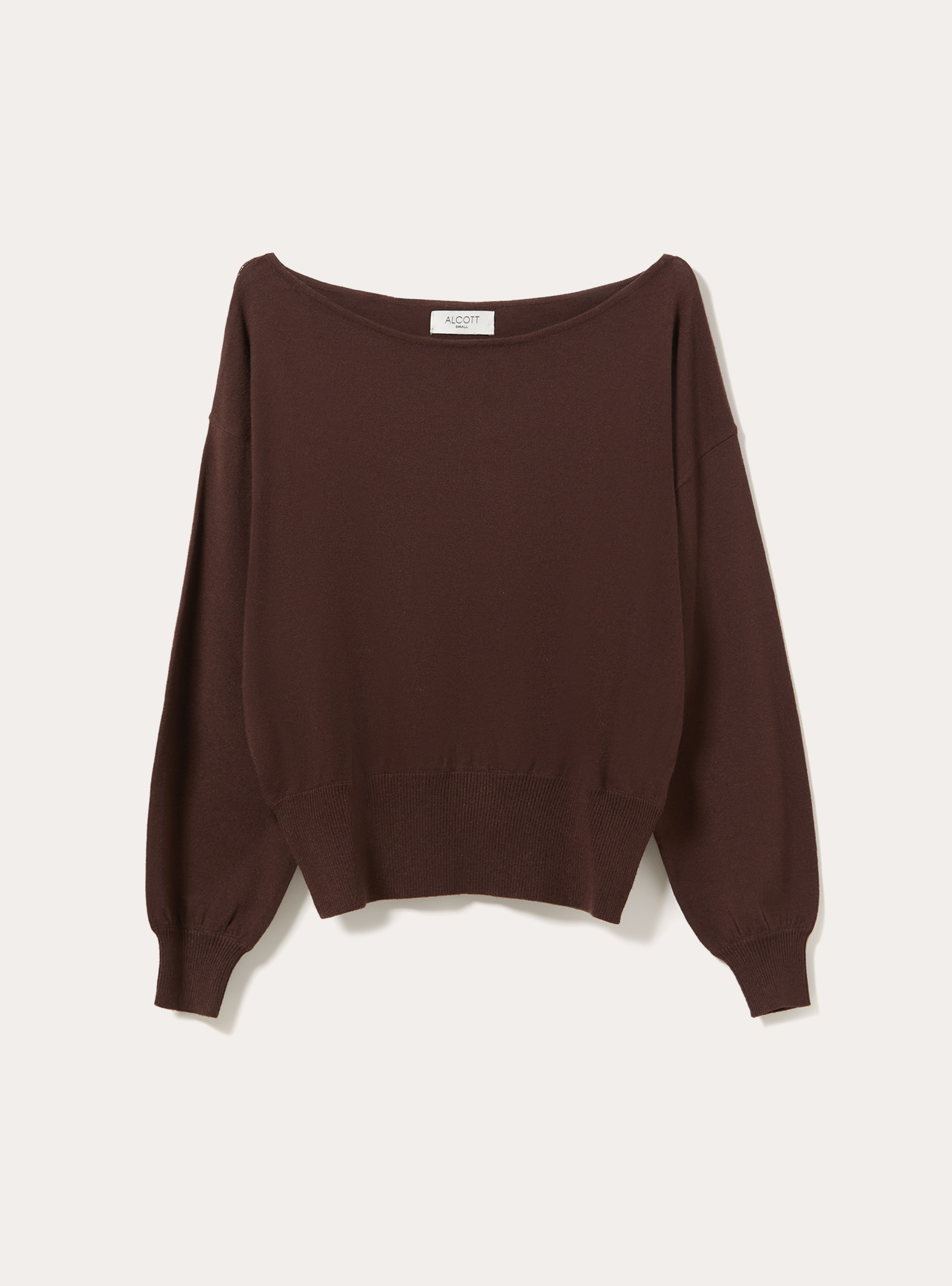 Boat neck jumper with wide ribbed hem, BR1 BROWN DARK