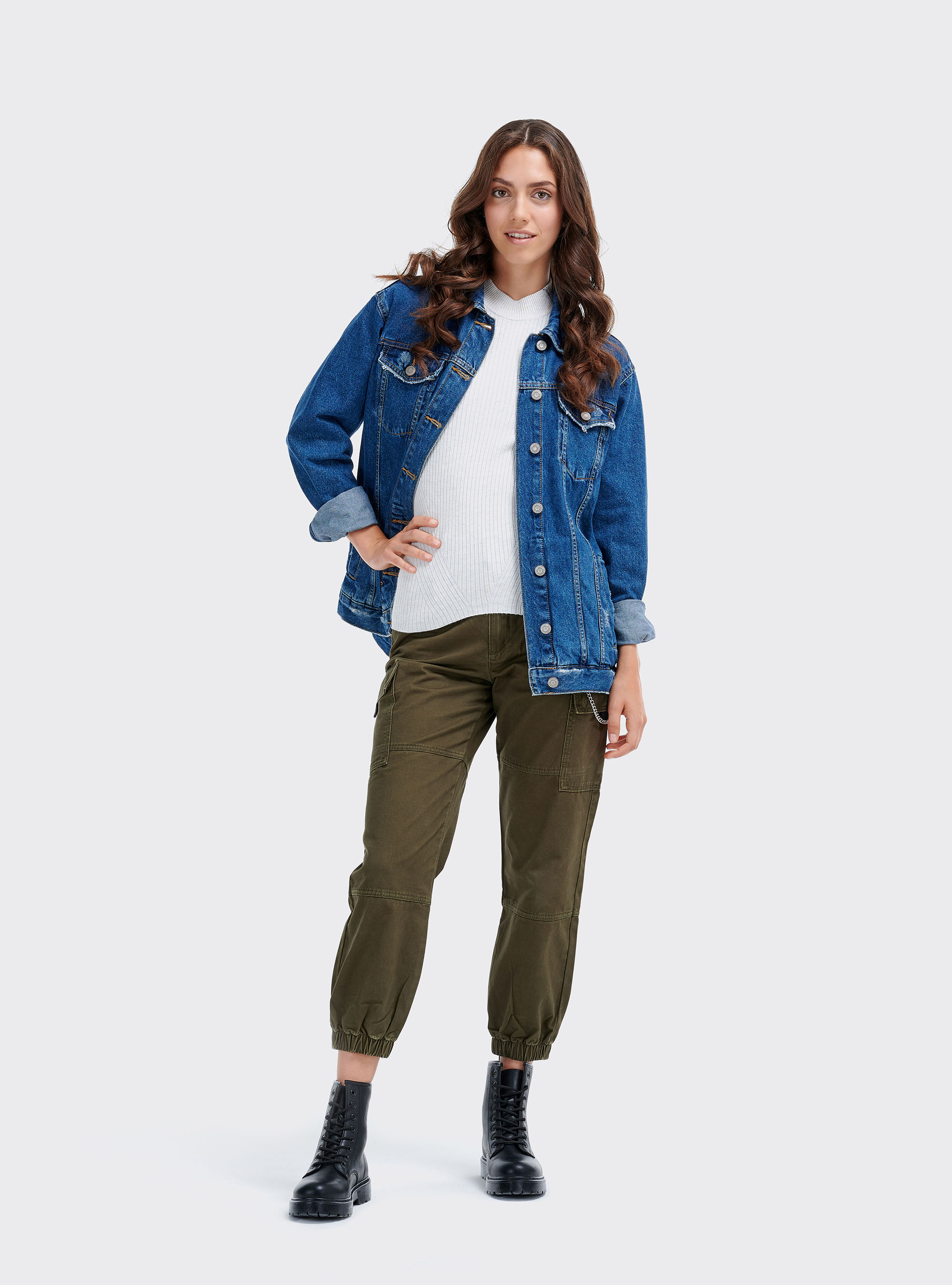 Half-neck pullover in ribbed knit, WHITE MELANGE