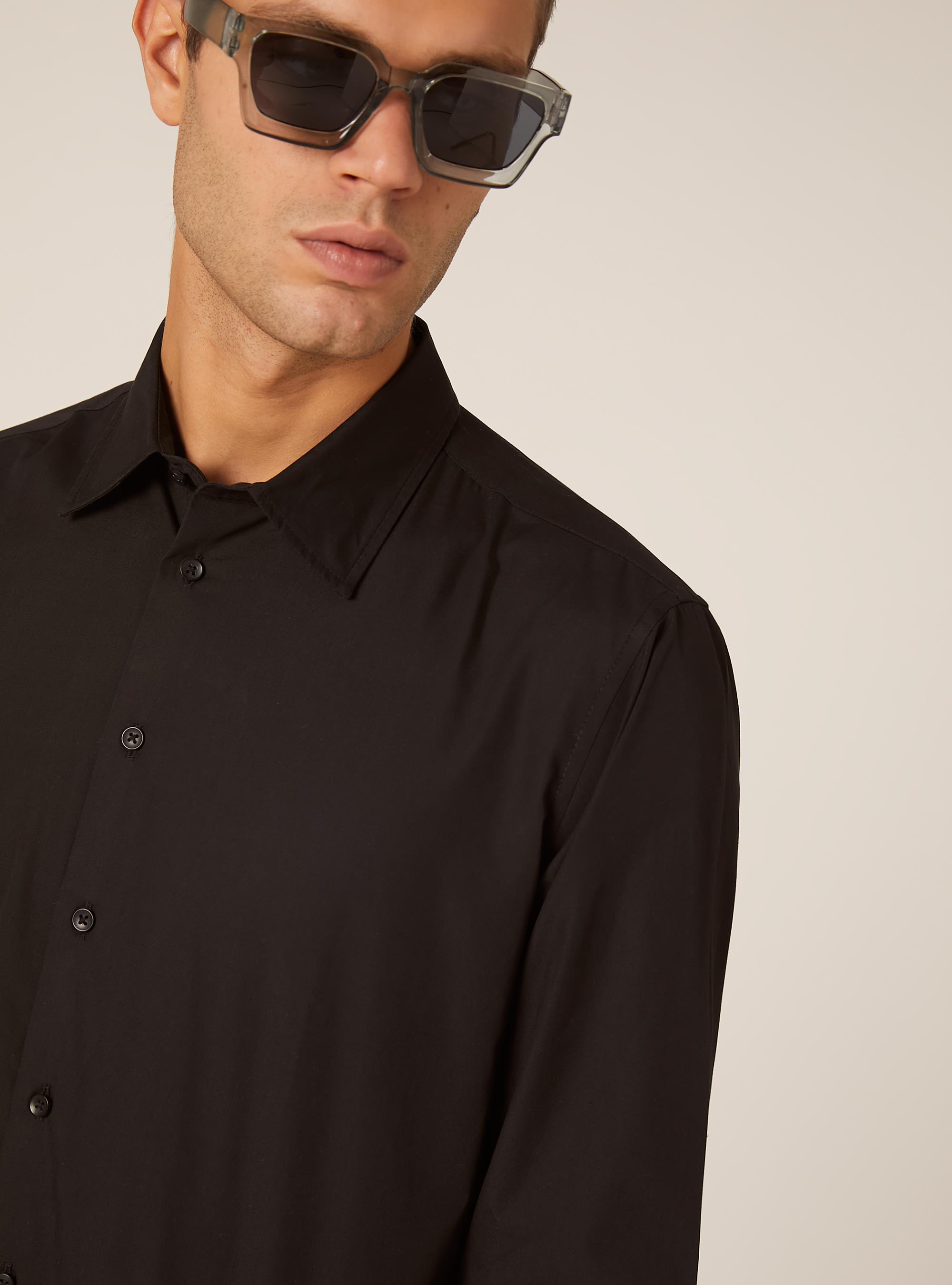 Camicia a manica lunga in tinta unita, BK1 BLACK