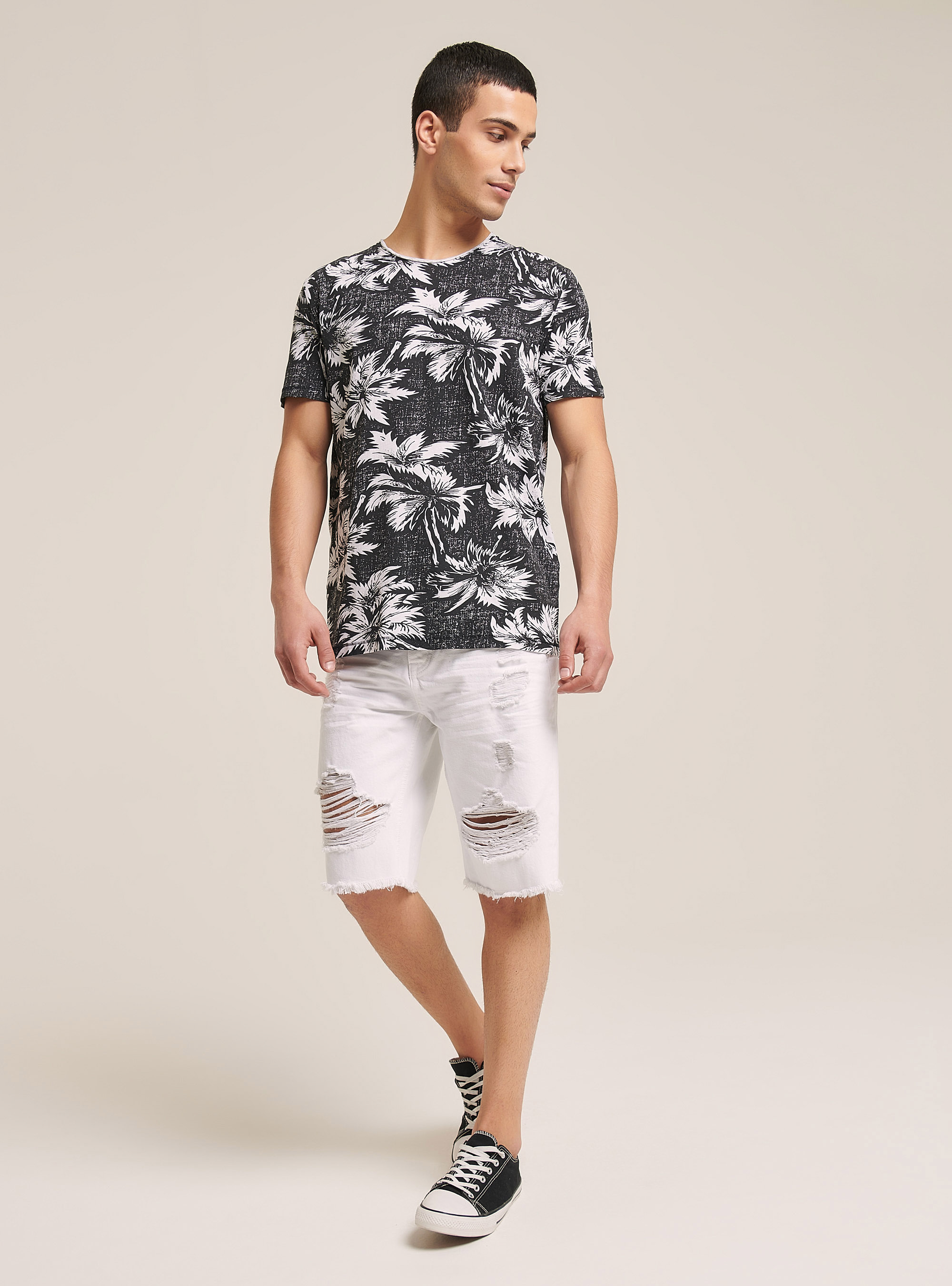 Cotton T-shirt with tropical print, PALME
