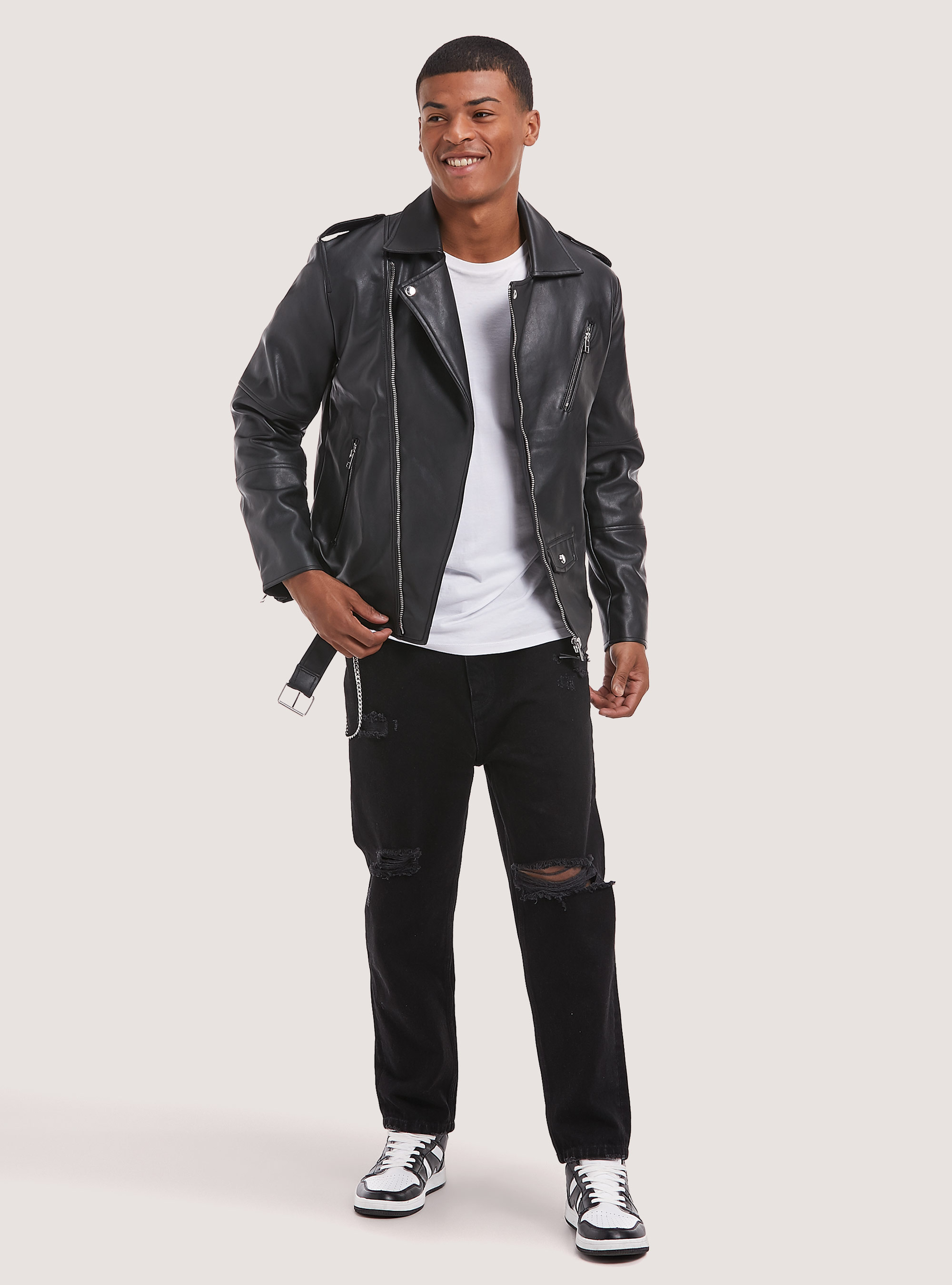 Giubbotto biker effetto pelle, BK1 BLACK