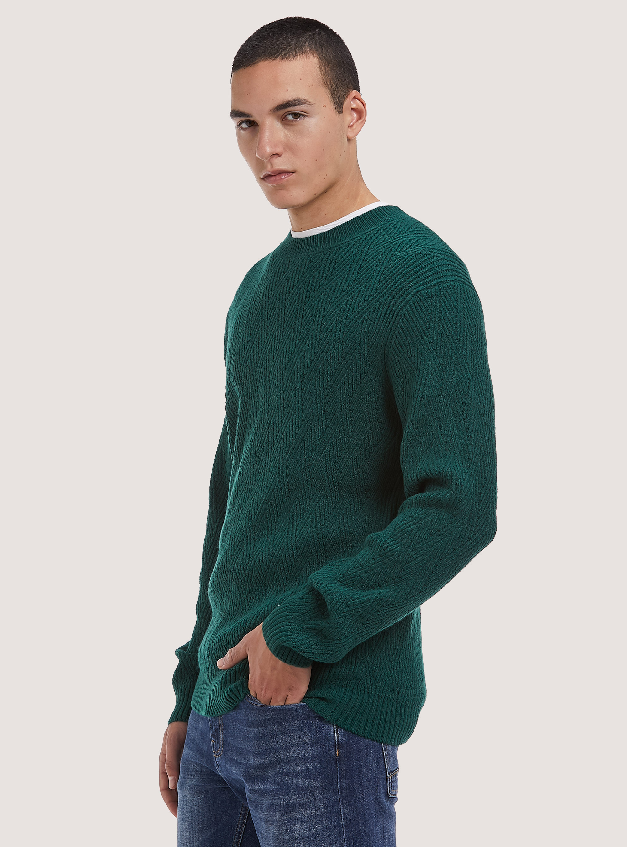 Suave jersey con textura geométrica, GN1 GREEN DARK