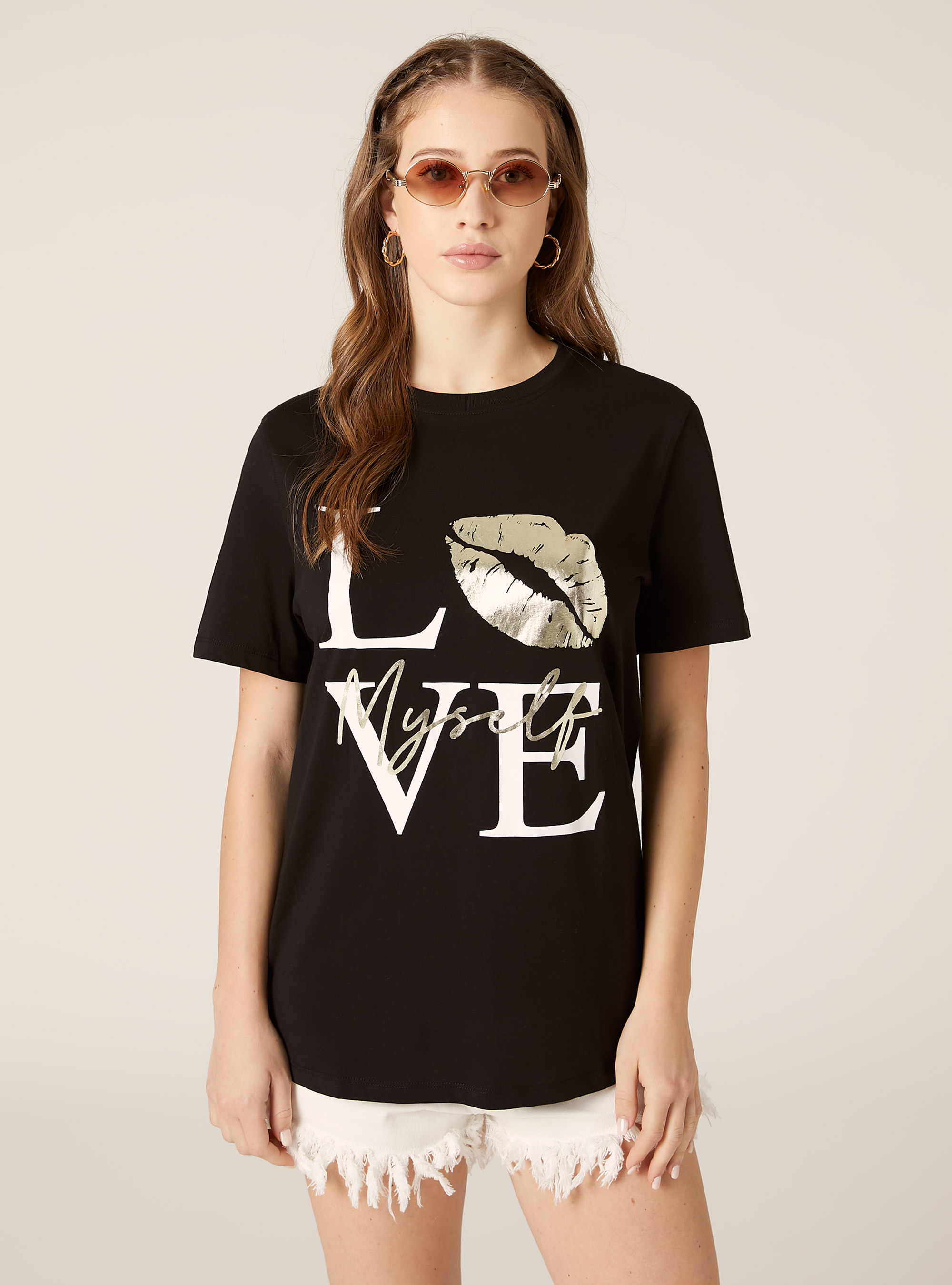 T-shirt &agrave; imprim&eacute; m&eacute;tallique, BK1 BLACK