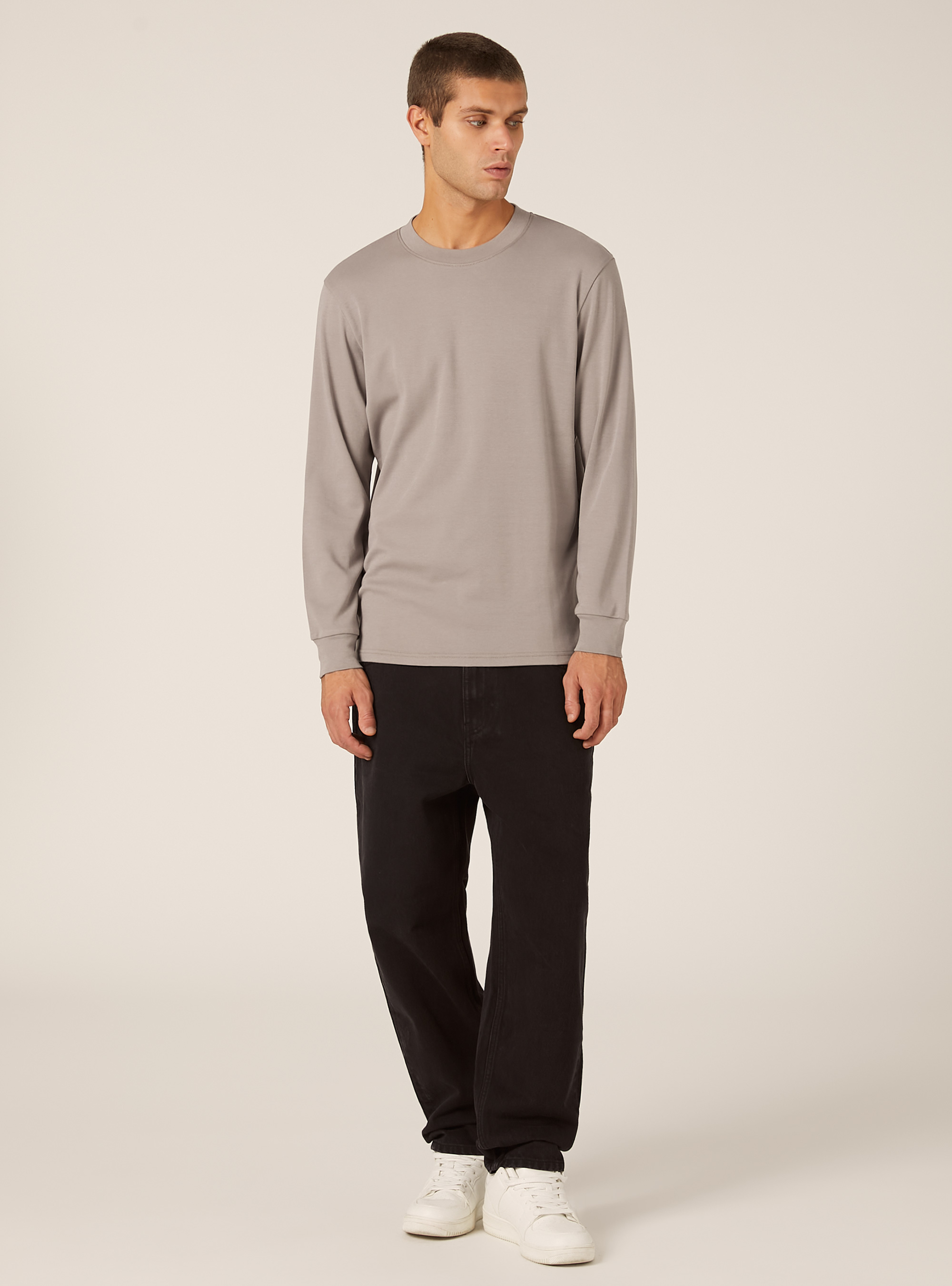 Long-sleeved cotton T-shirt, GY2 GREY MEDIUM