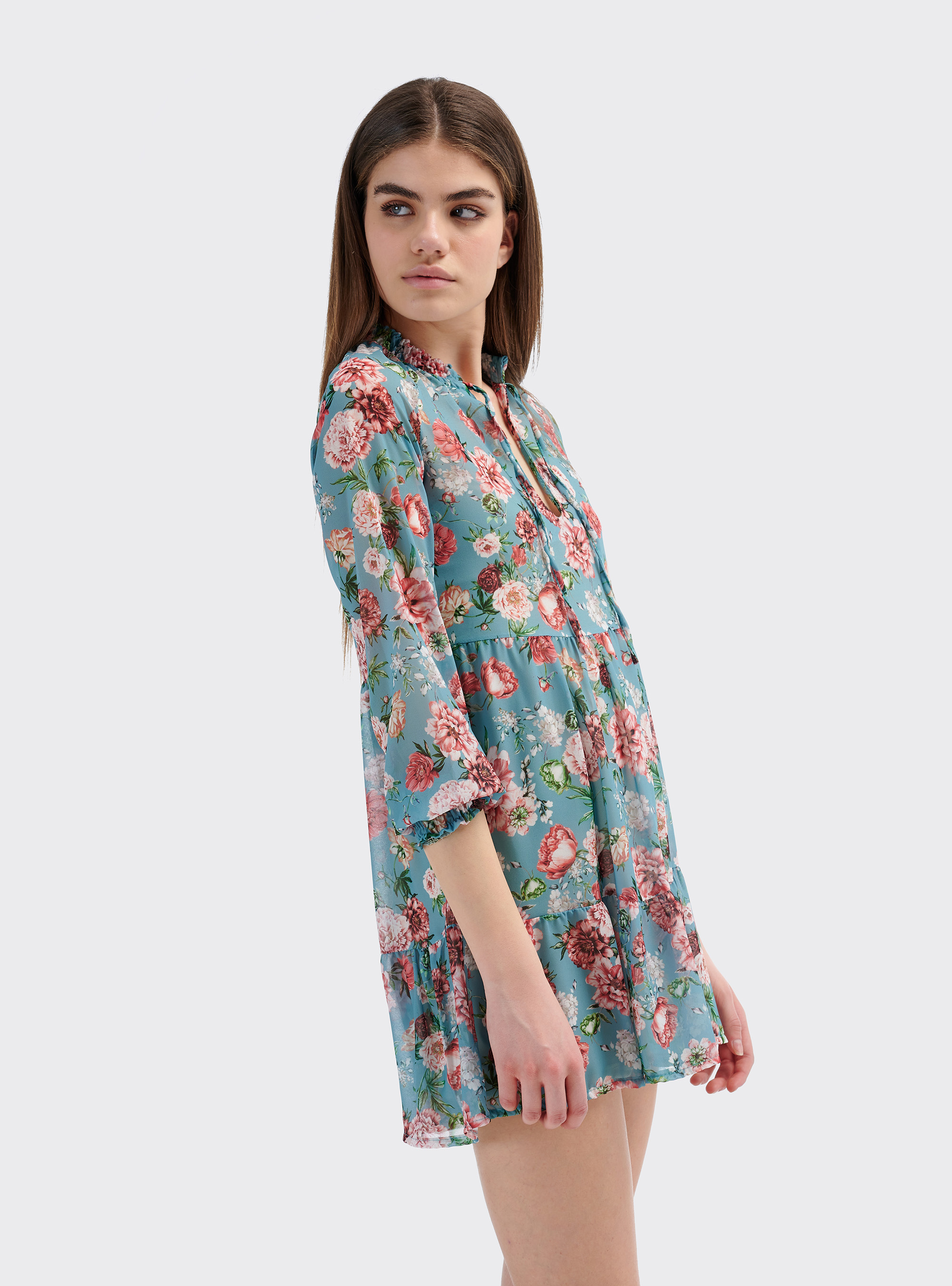 Robe babydoll &agrave; imprim&eacute; floral color&eacute;, C663 GREEN