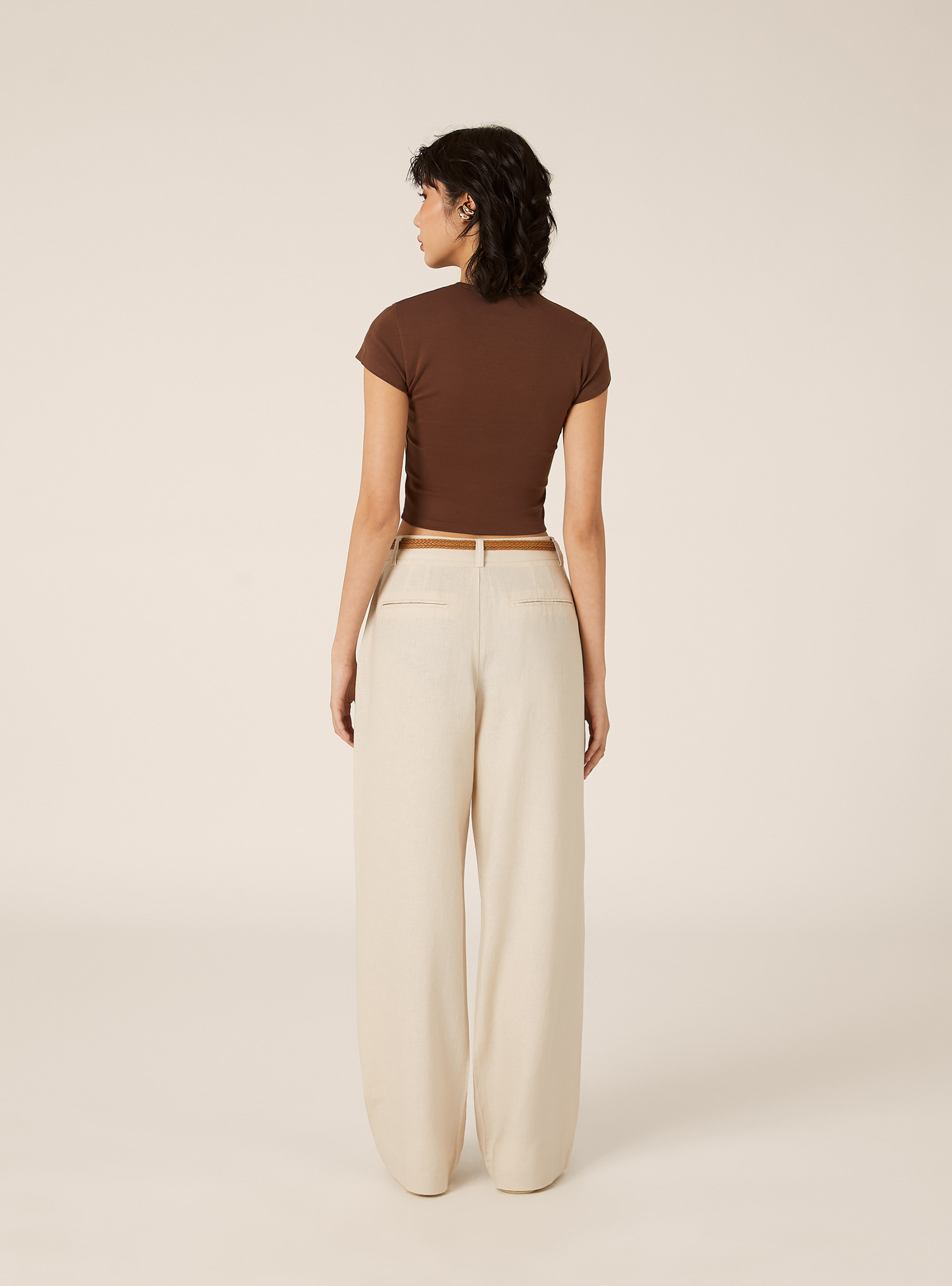 Linen Blend Trousers with Belt, BG2 BEIGE MEDIUM