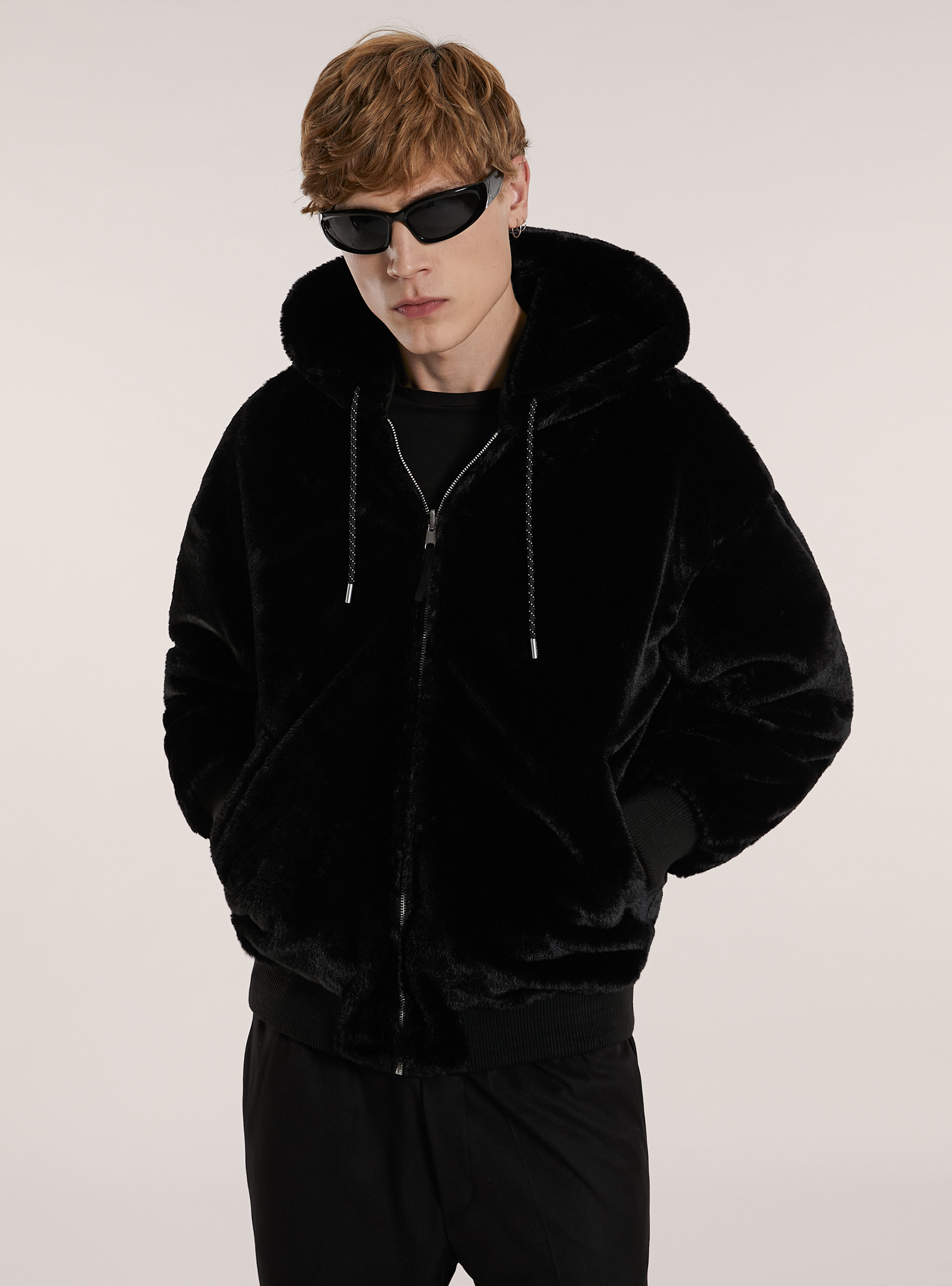 Giubbotto double face con cappuccio, BK1 BLACK