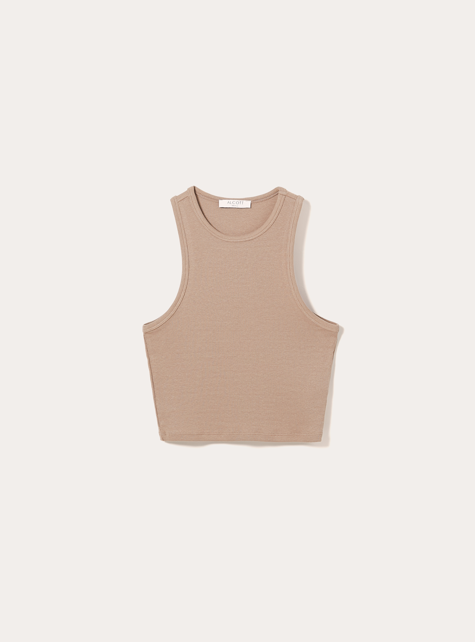 Cropped tank top in rib, BR3 BROWN LIGHT