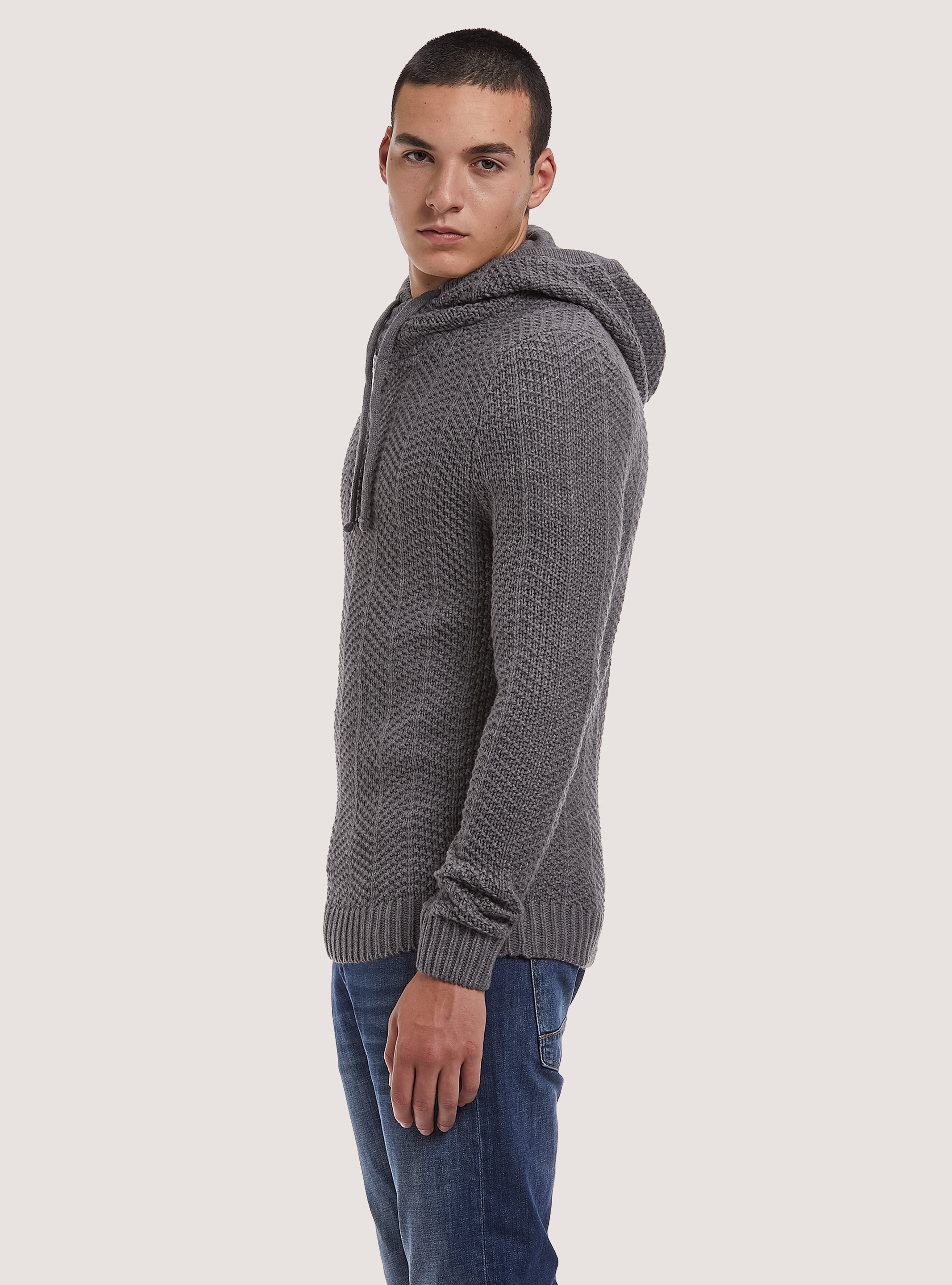 Jersey con capucha en mezcla de lana, GRIS OSCURO MELANGE