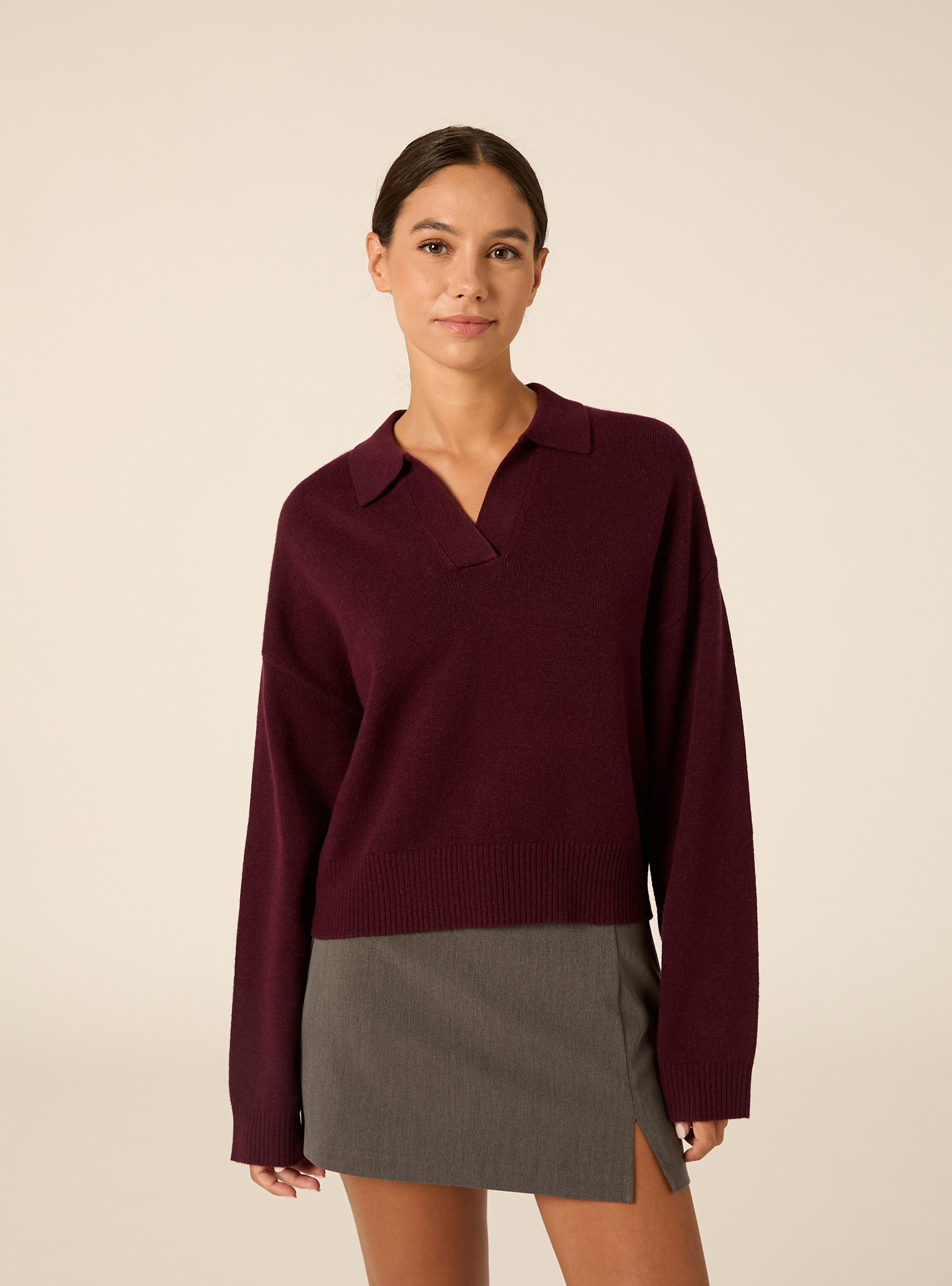 Maglia con collo a polo, BO1 BORDEAUX DARK