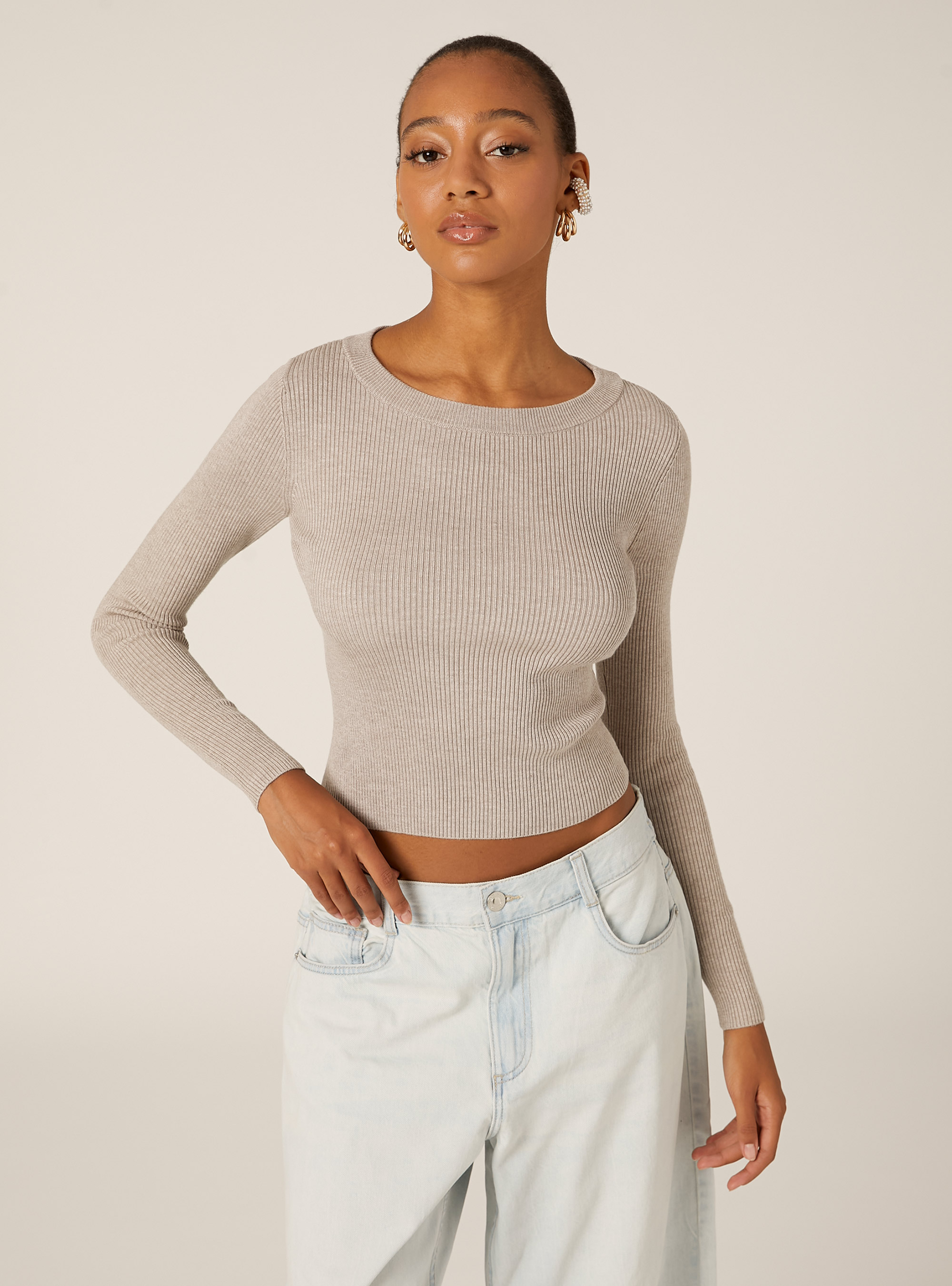 Lightweight ribbed knit, MBG2 BEIGE MEL MED