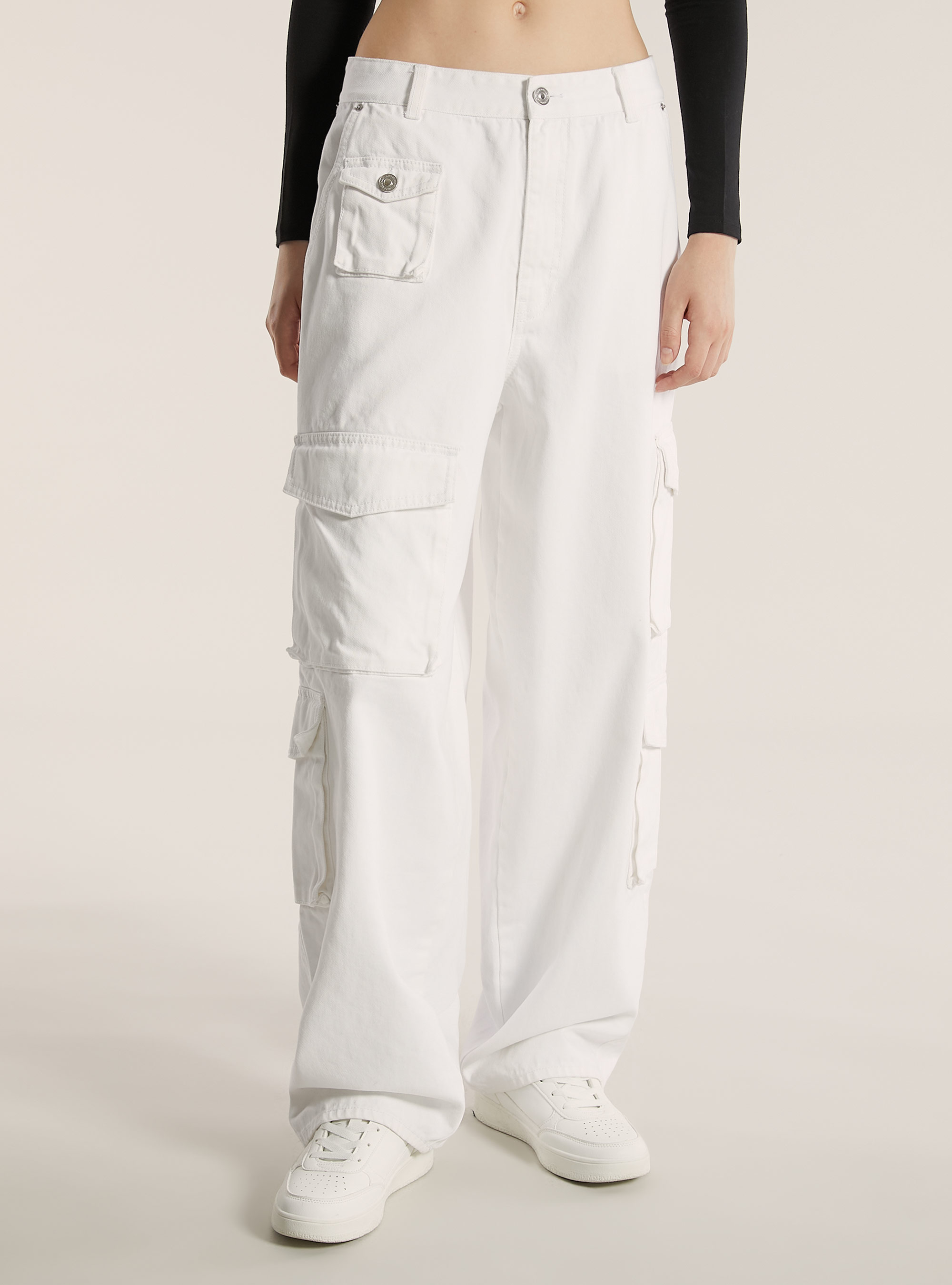 Multi cargo comfort fit jeans, D099 WHITE