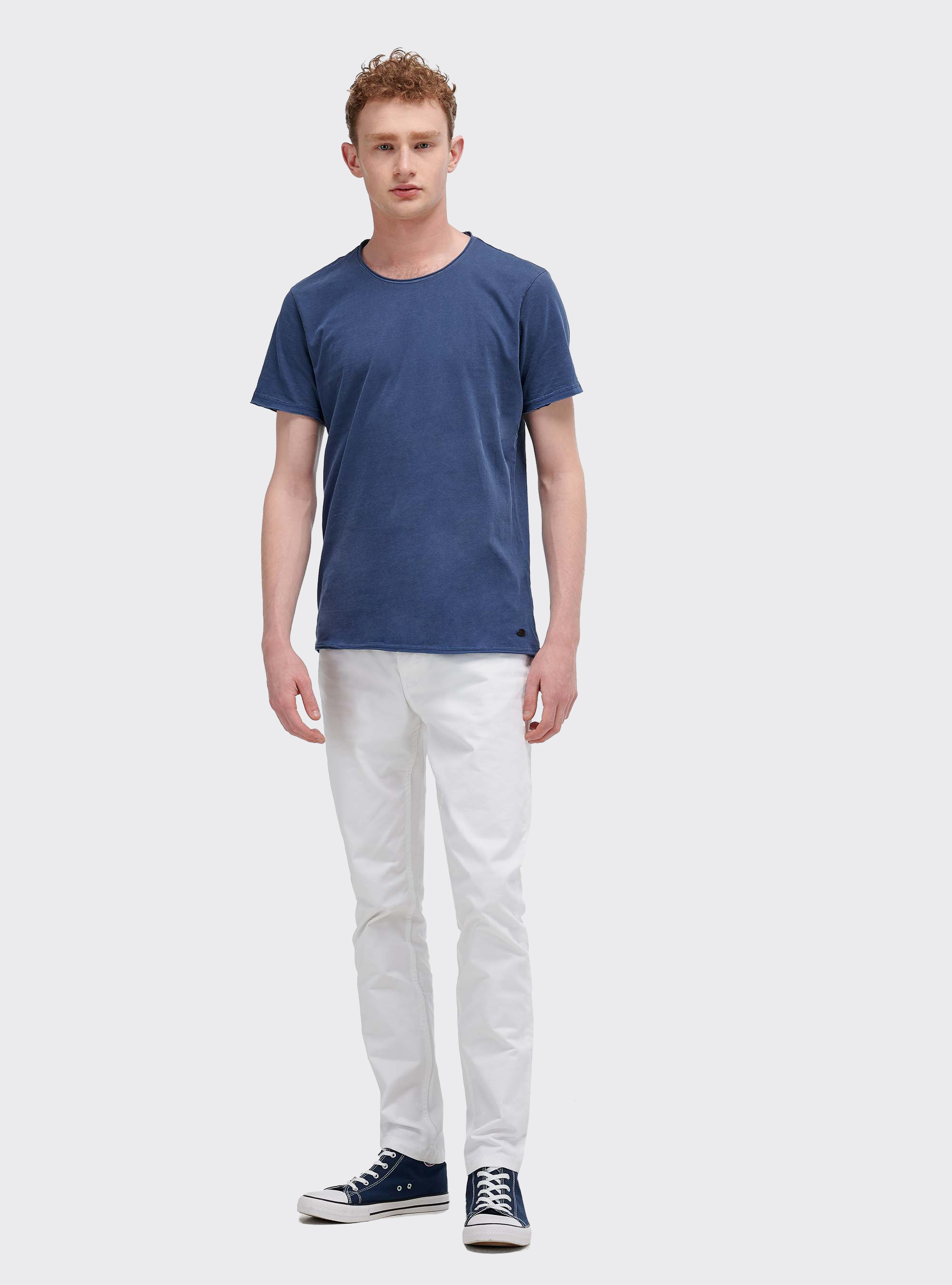 Maglietta tinta unita taglio vivo, BLU