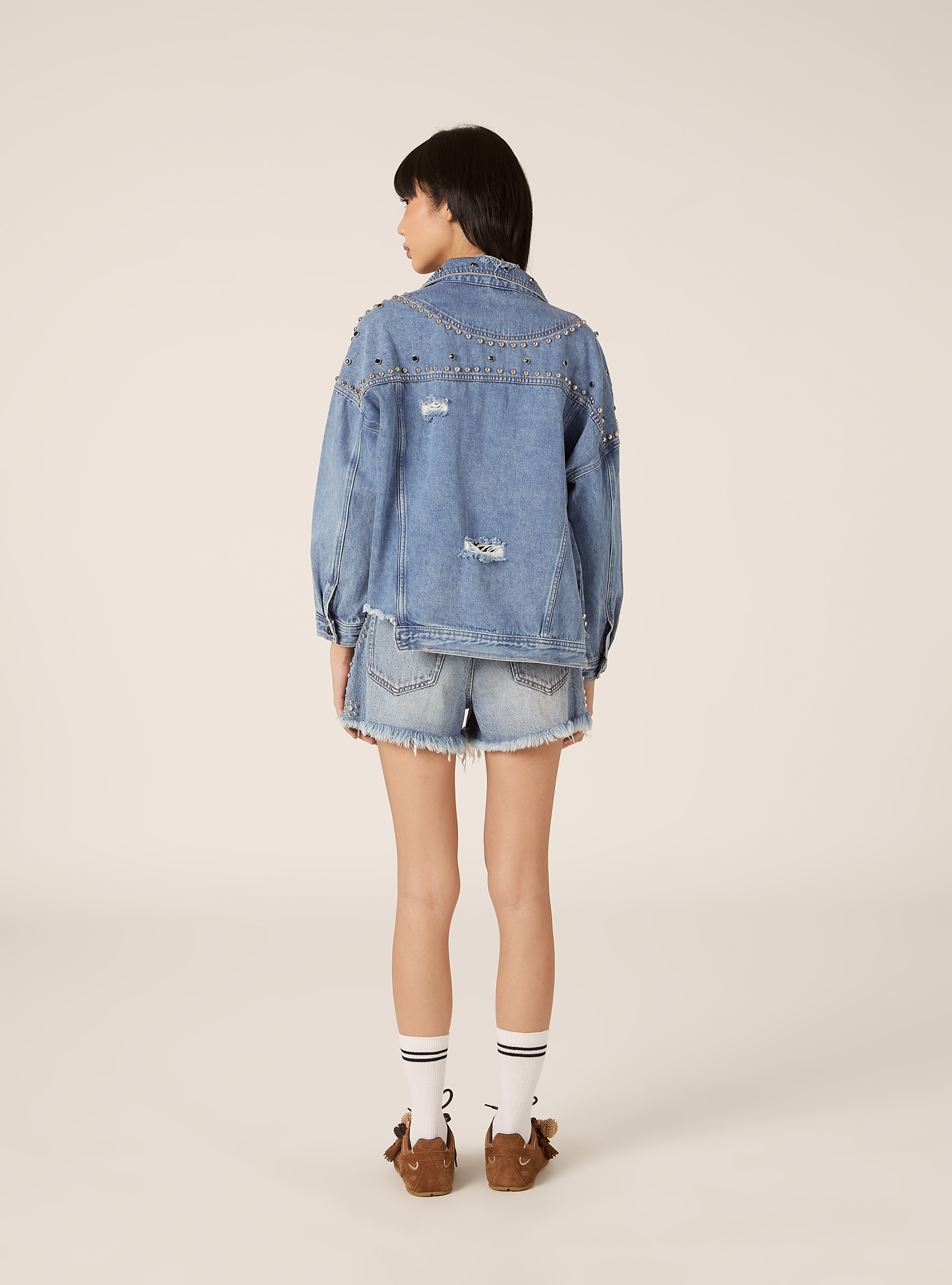 Giacca in denim con borchie, D006 AZURE