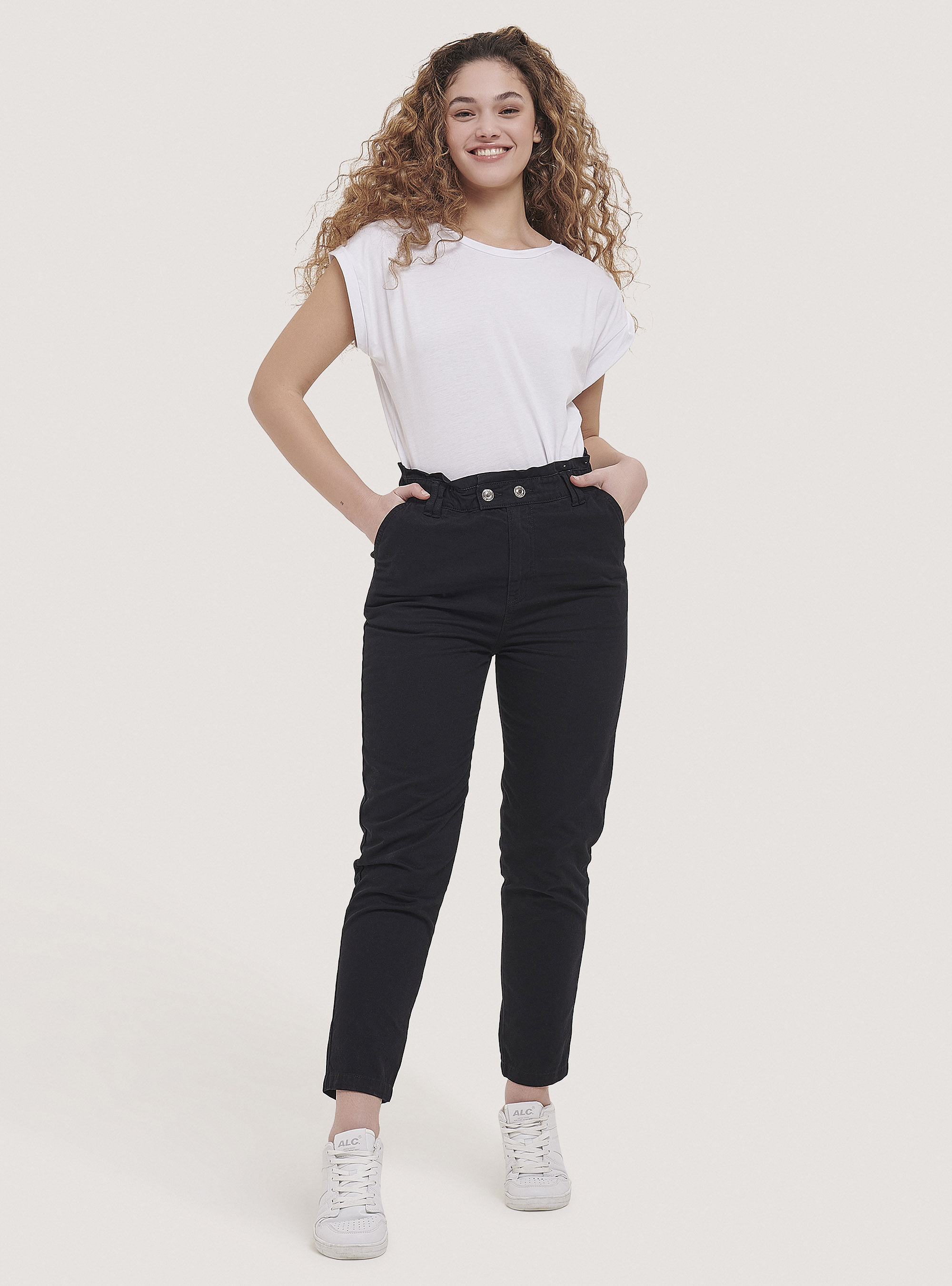 Cotton baggy trousers, BLACK