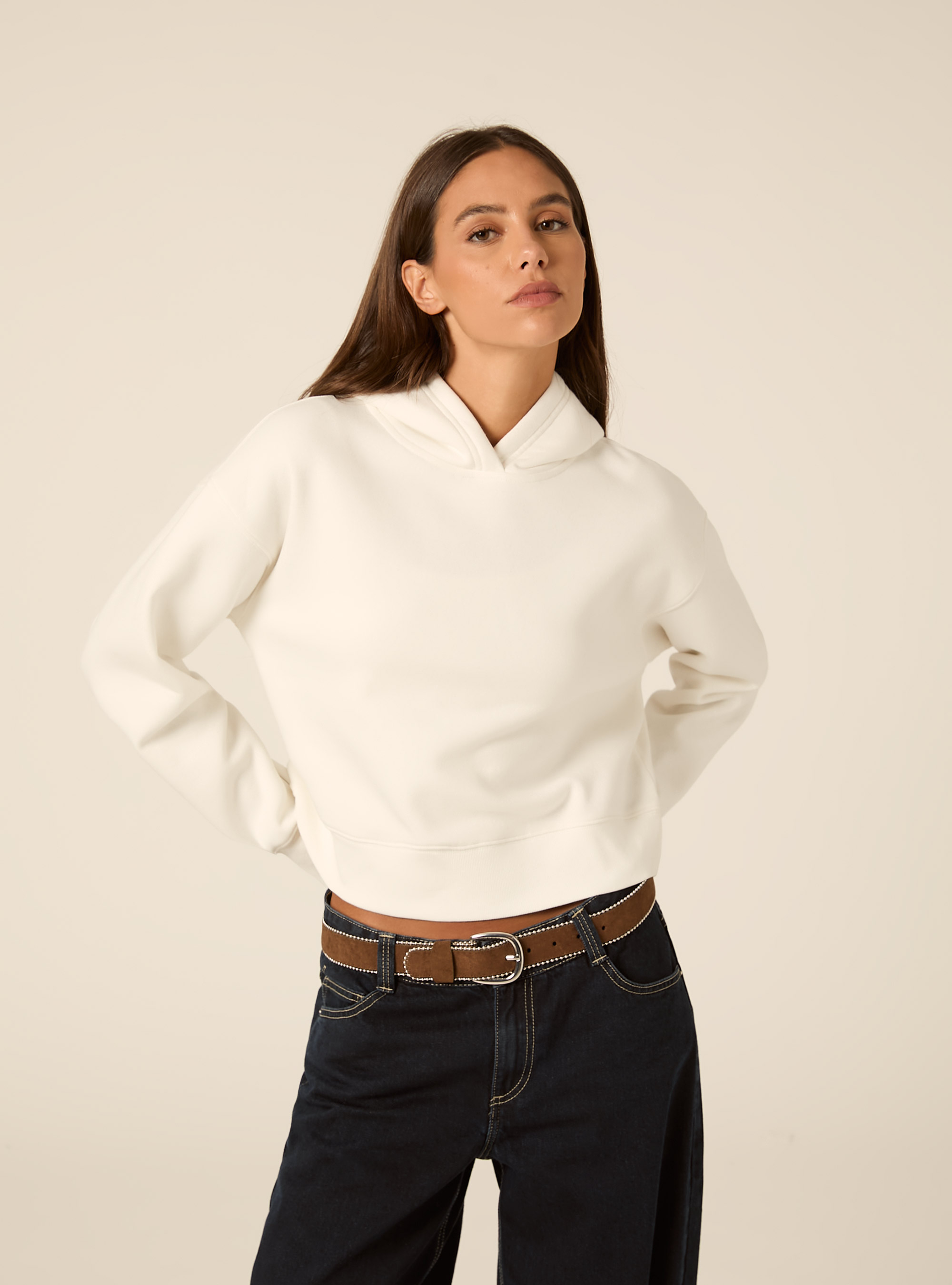 Felpa boxy con cappuccio, WH1 OFF WHITE