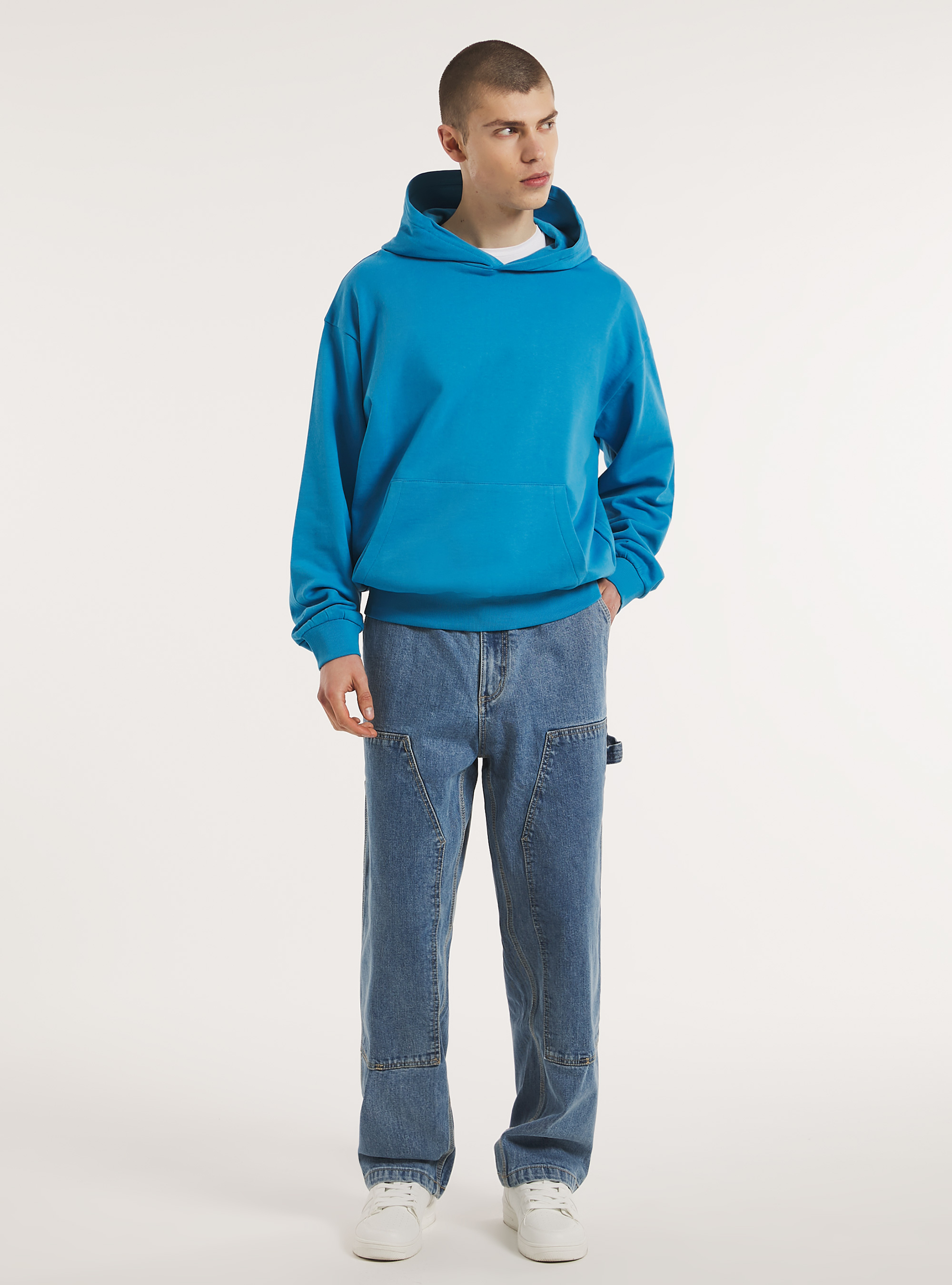 Boxy Fit Hooded Sweatshirt, AZ1 AZURE DARK