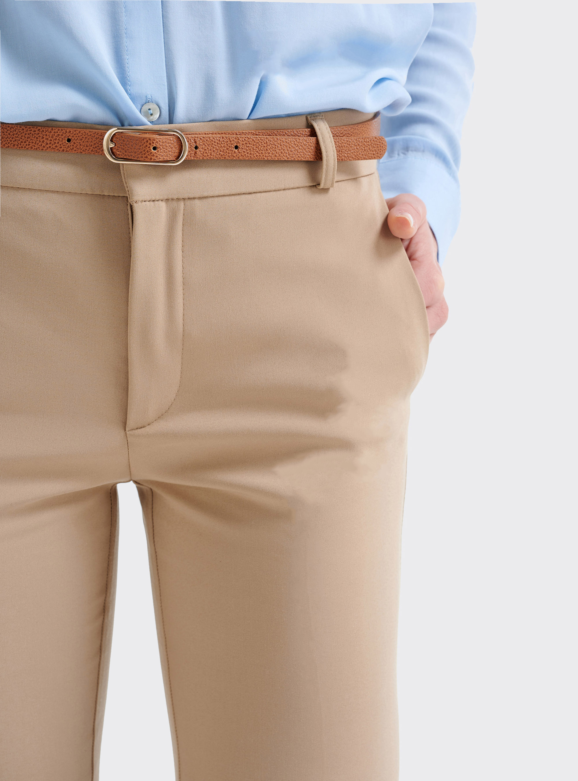 Chino stretch coupe confortable avec sangle effet cuir, C5511 TOBACCO