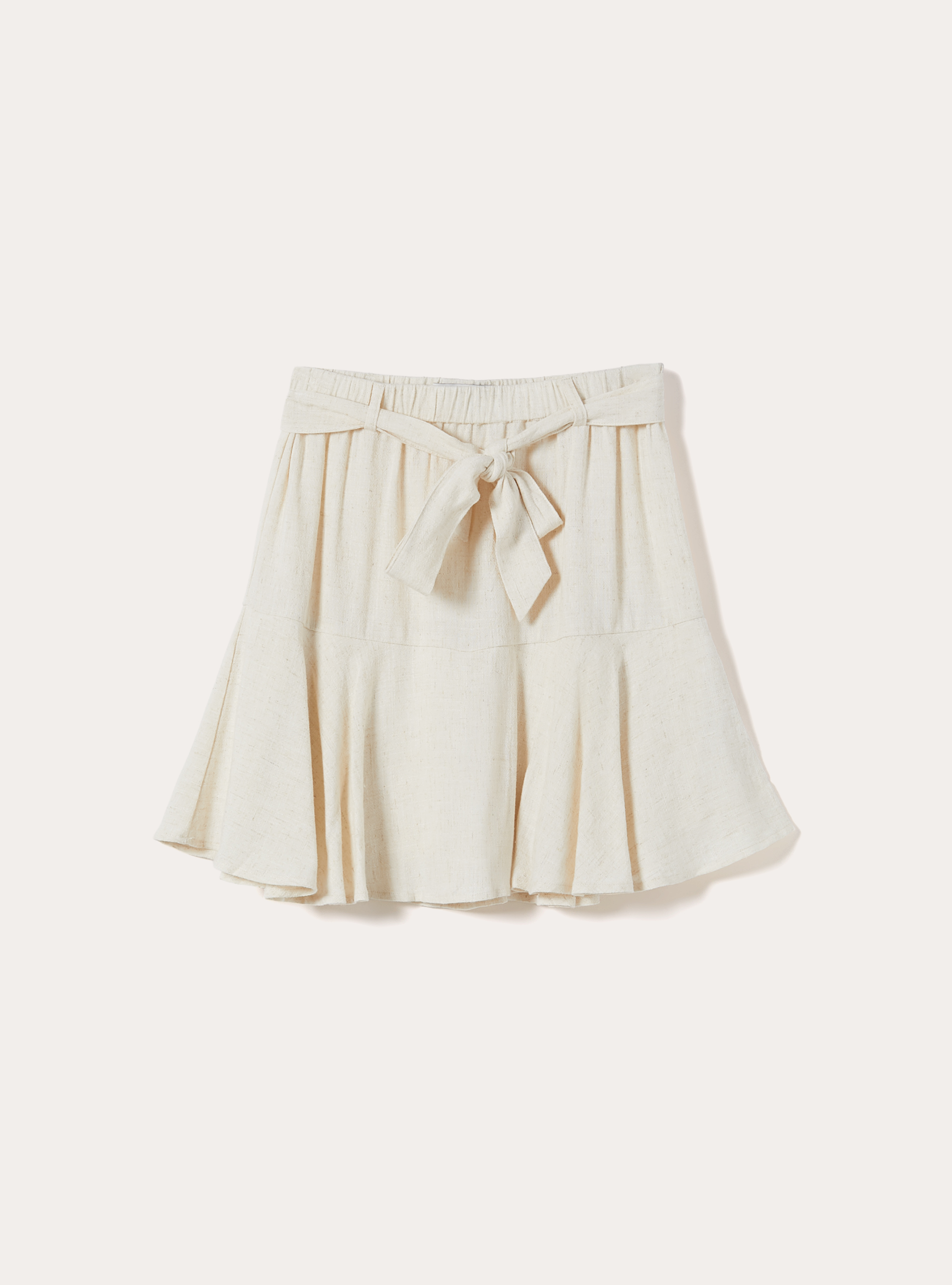 Falda-Pantal&oacute;n de Mezcla de Lino con Cintur&oacute;n de Lazo, MBG3 BEIGE MEL LIGHT