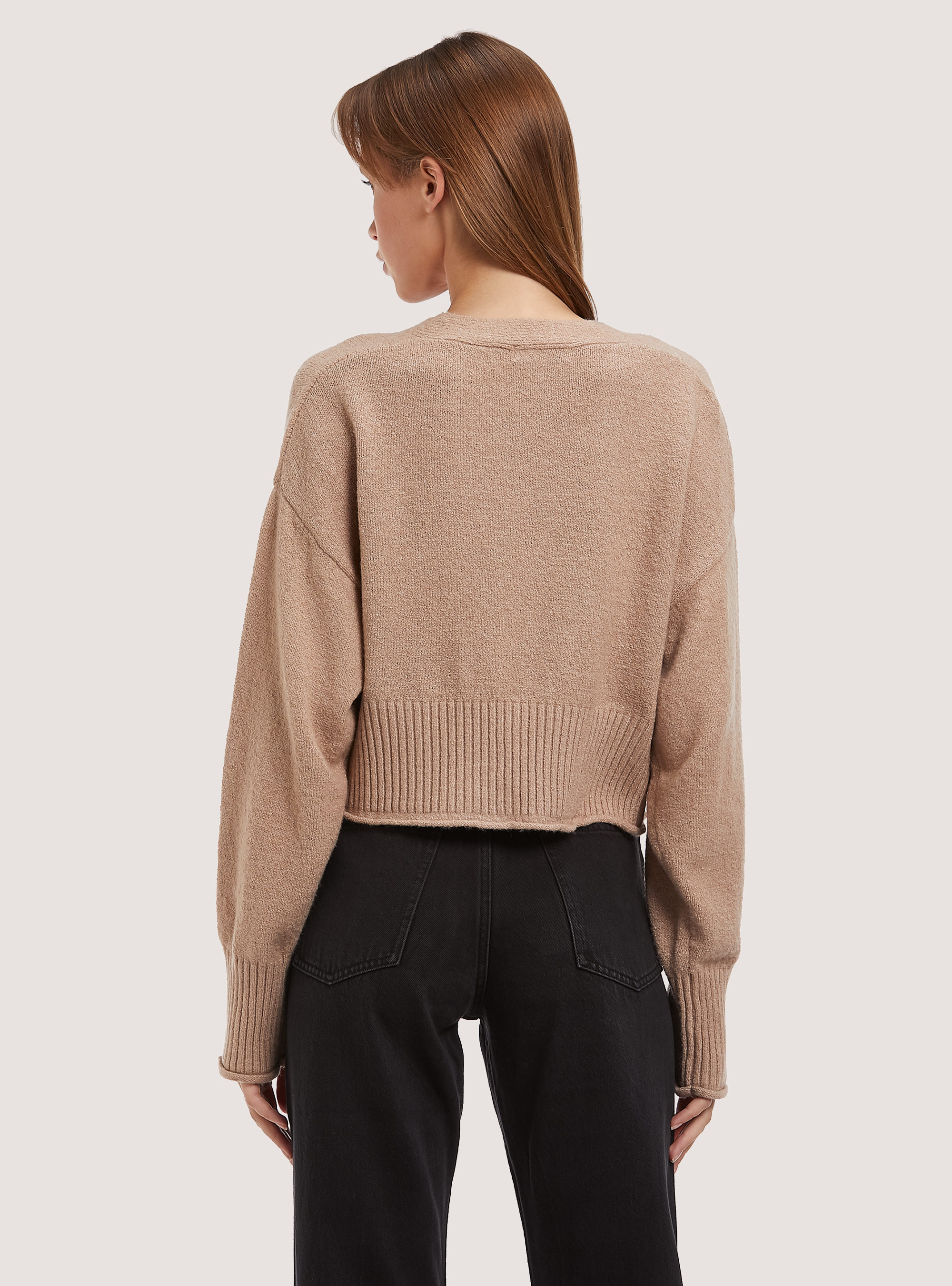 Pullover cardigan con scollo a V, MBG1 BEIGE MEL DARK