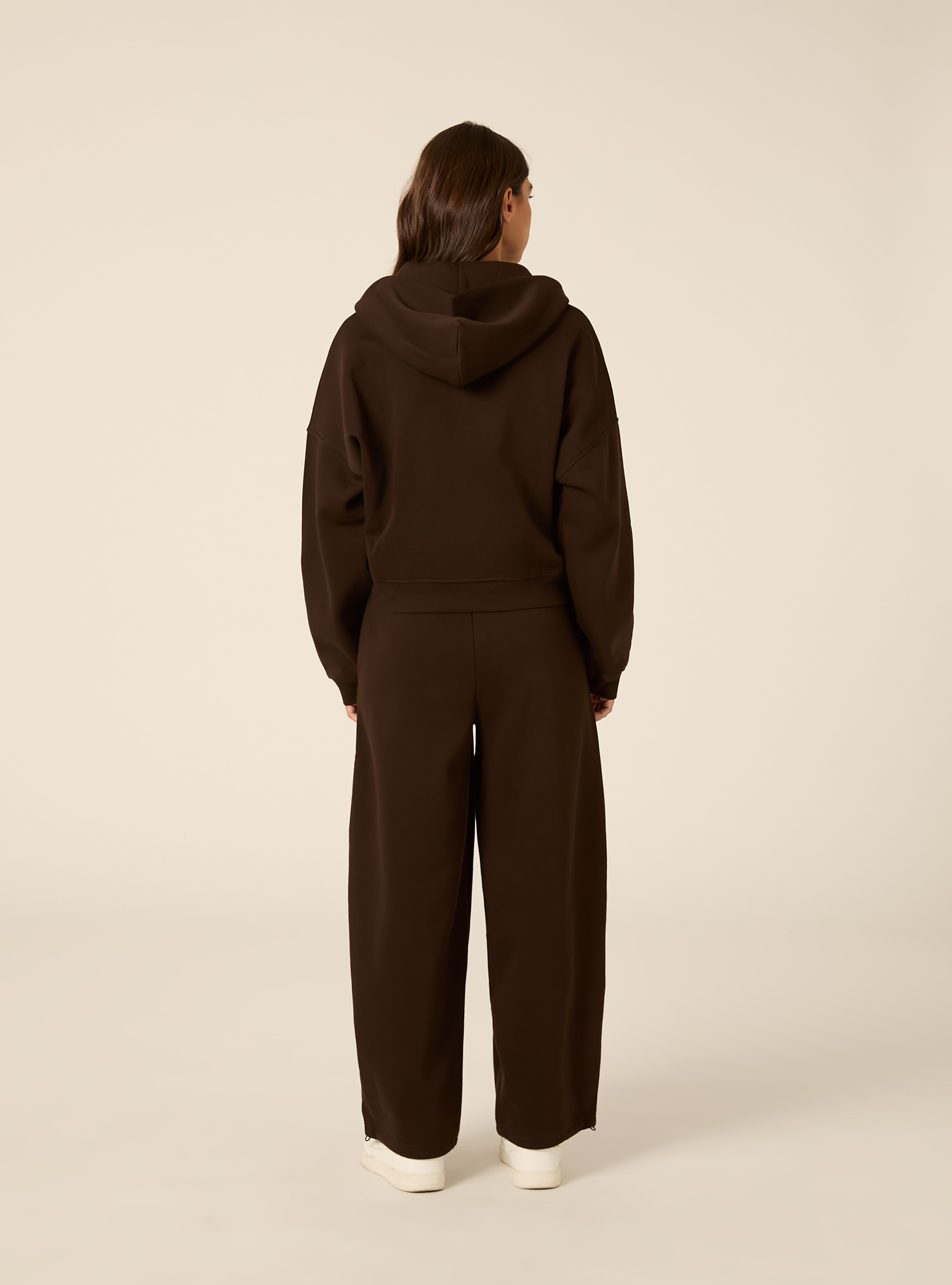 Sudadera corta con capucha y cremallera, BR1 BROWN DARK