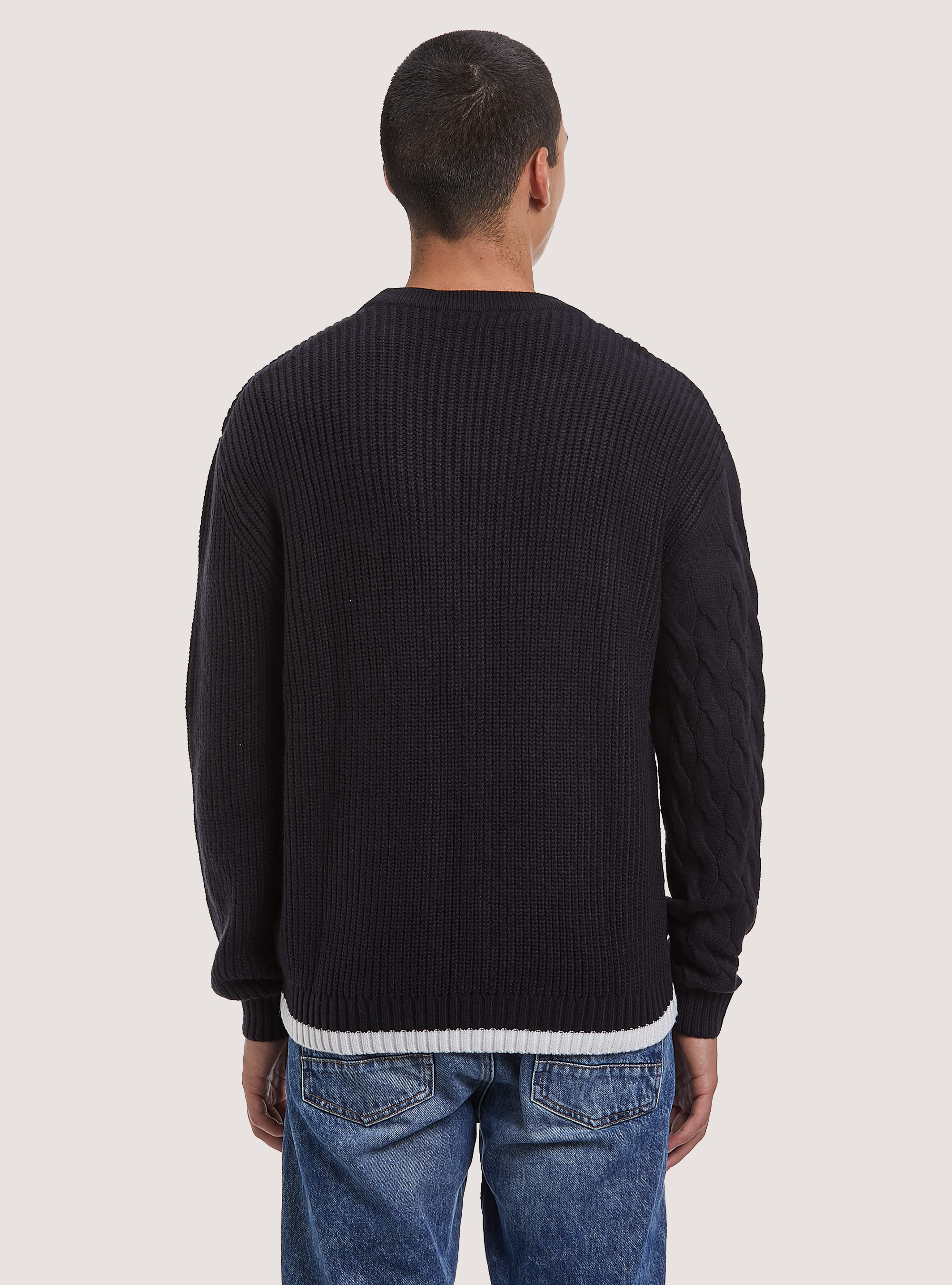 Pullover cardigan con doppia texture, NA1 NAVY DARK