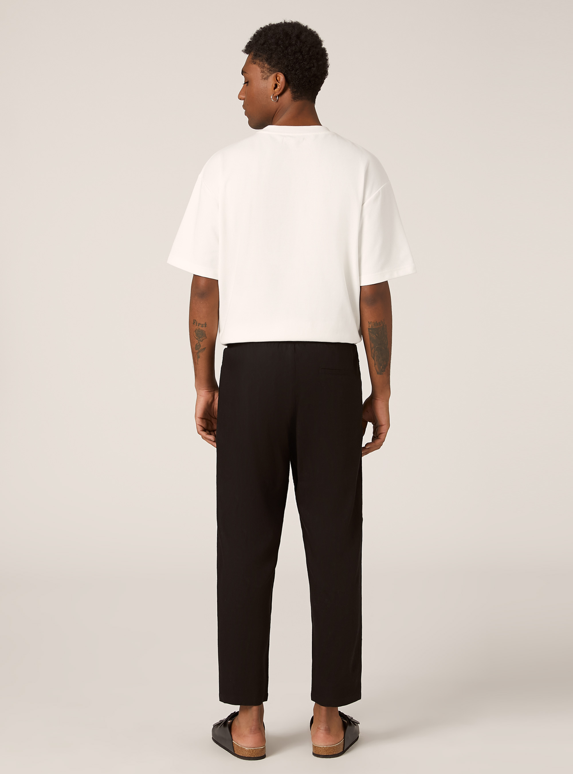 Pantaloni jogger in misto lino, NERO