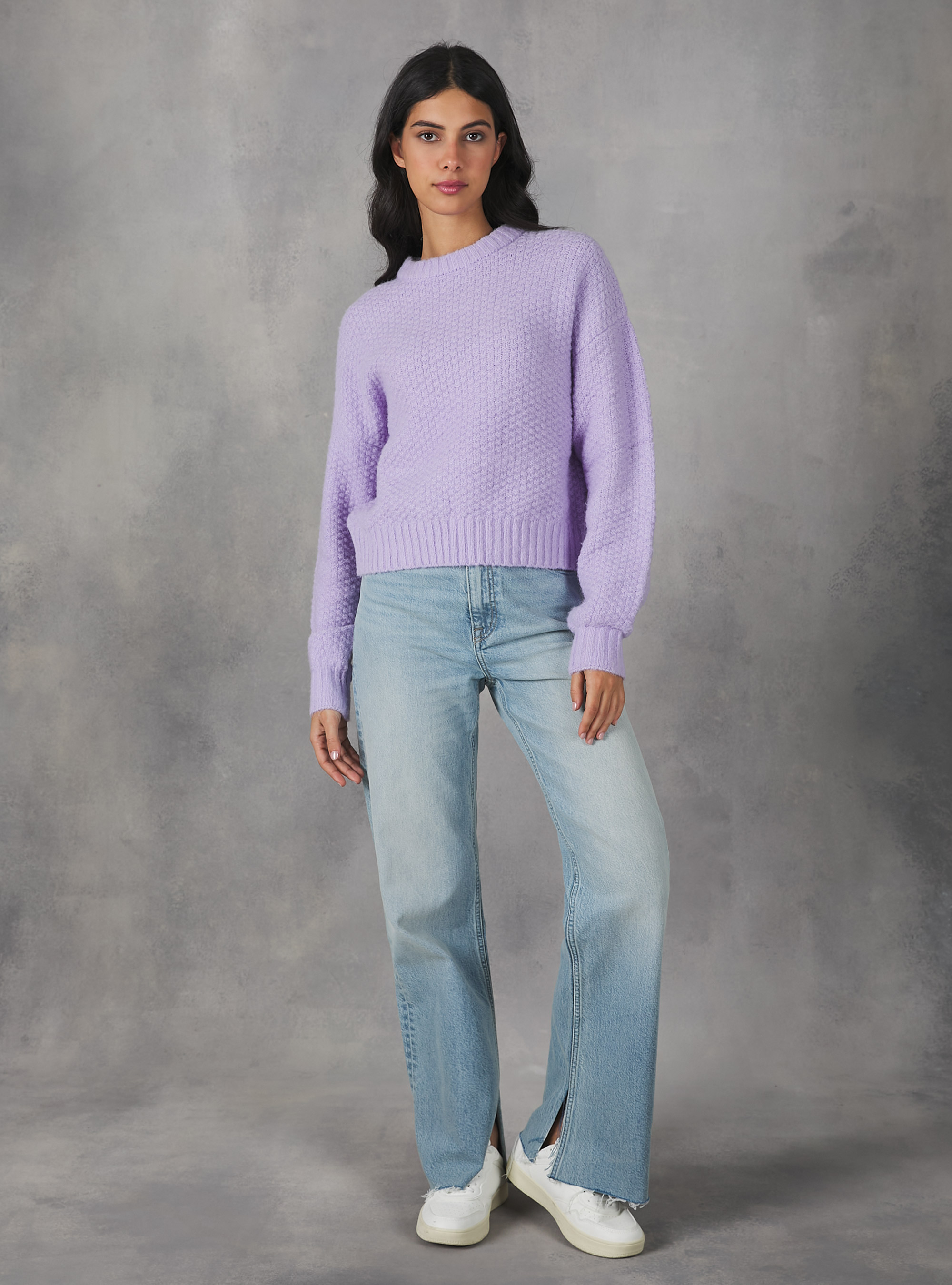 Pullover girocollo punto pop corn, C3303 LILLAC