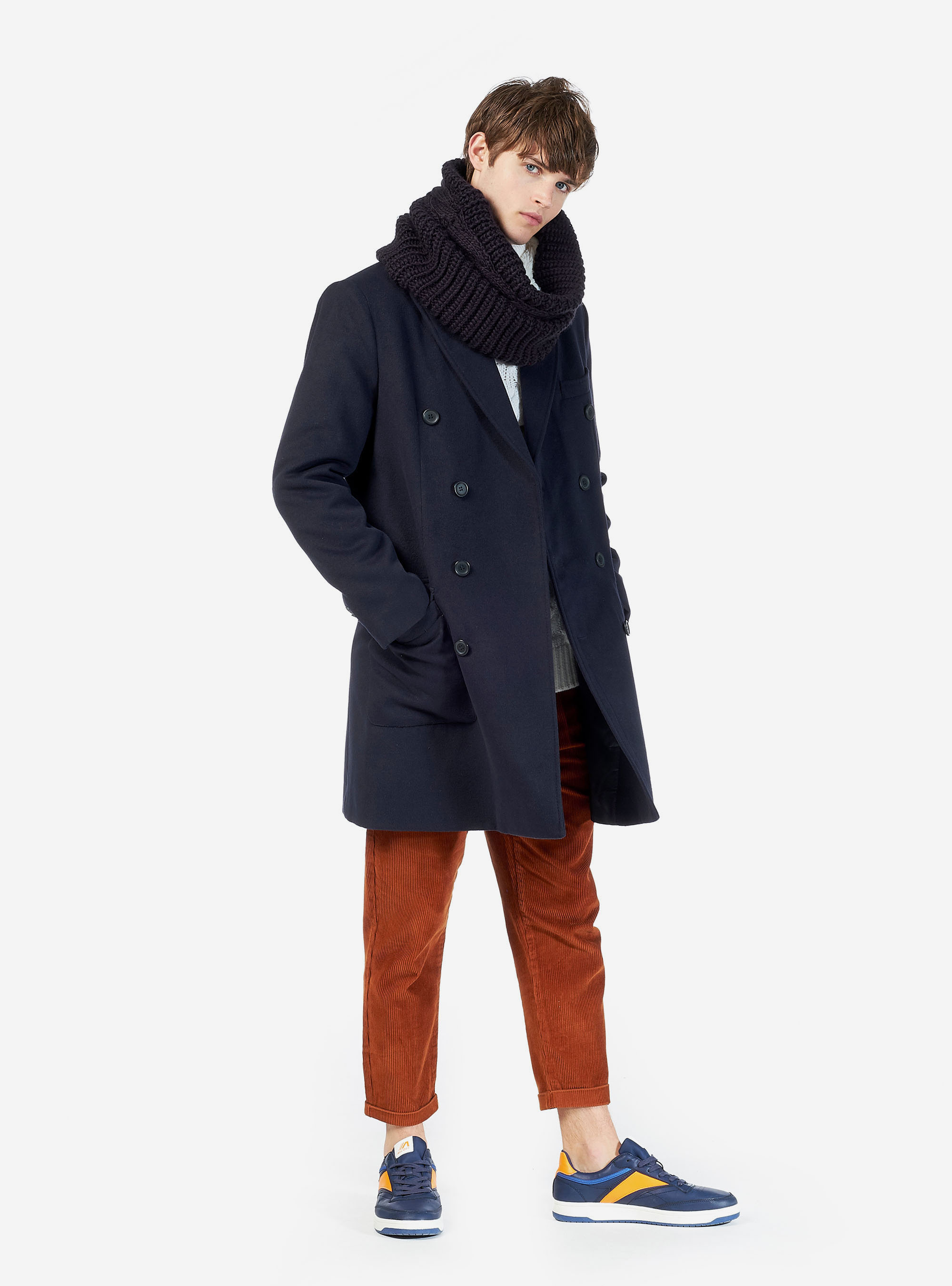 DOUBLE-BREASTED COAT, BLUE NAVY