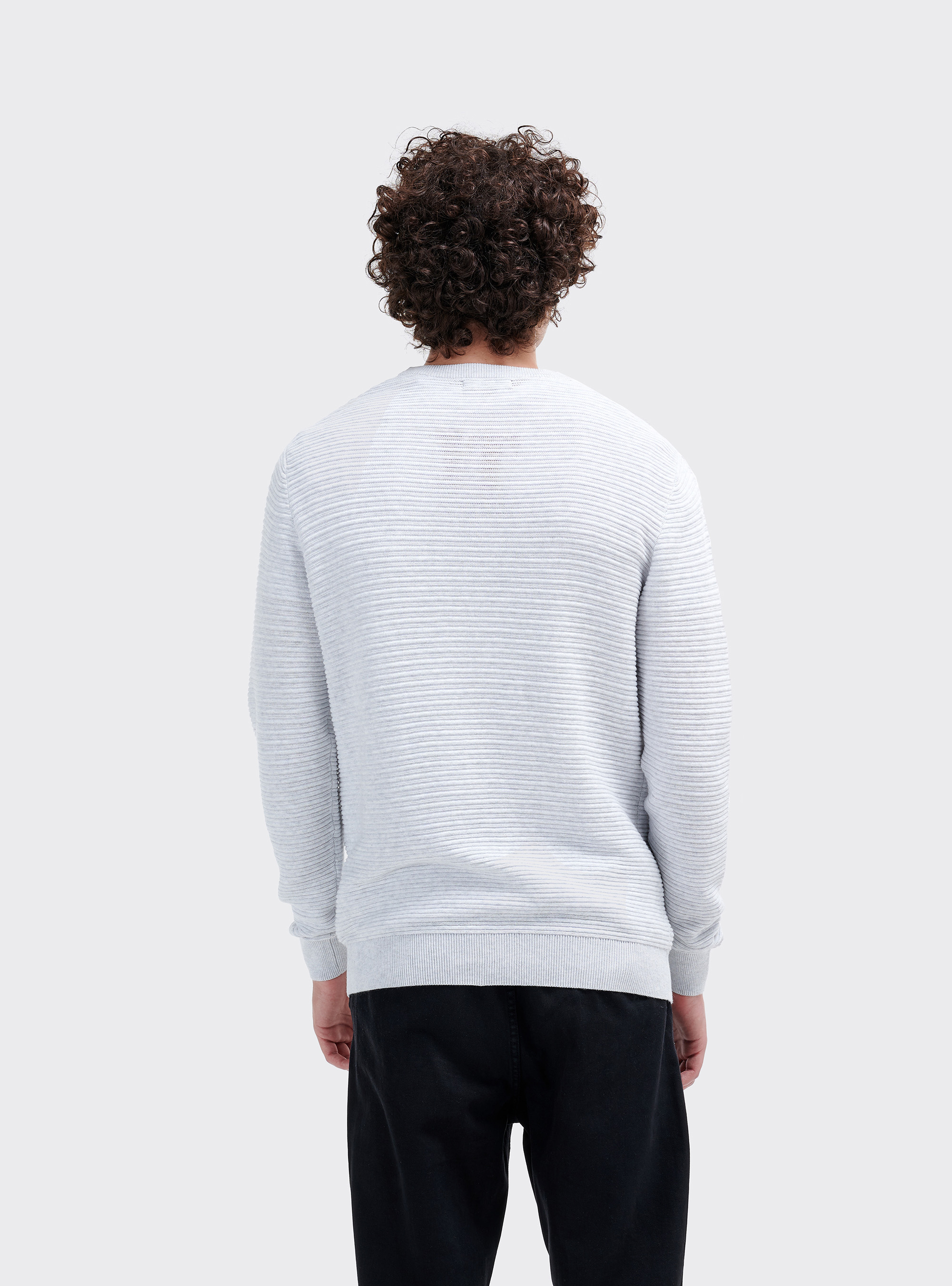Basic crew neck structured knit sweater, C148 ICE MELANGE