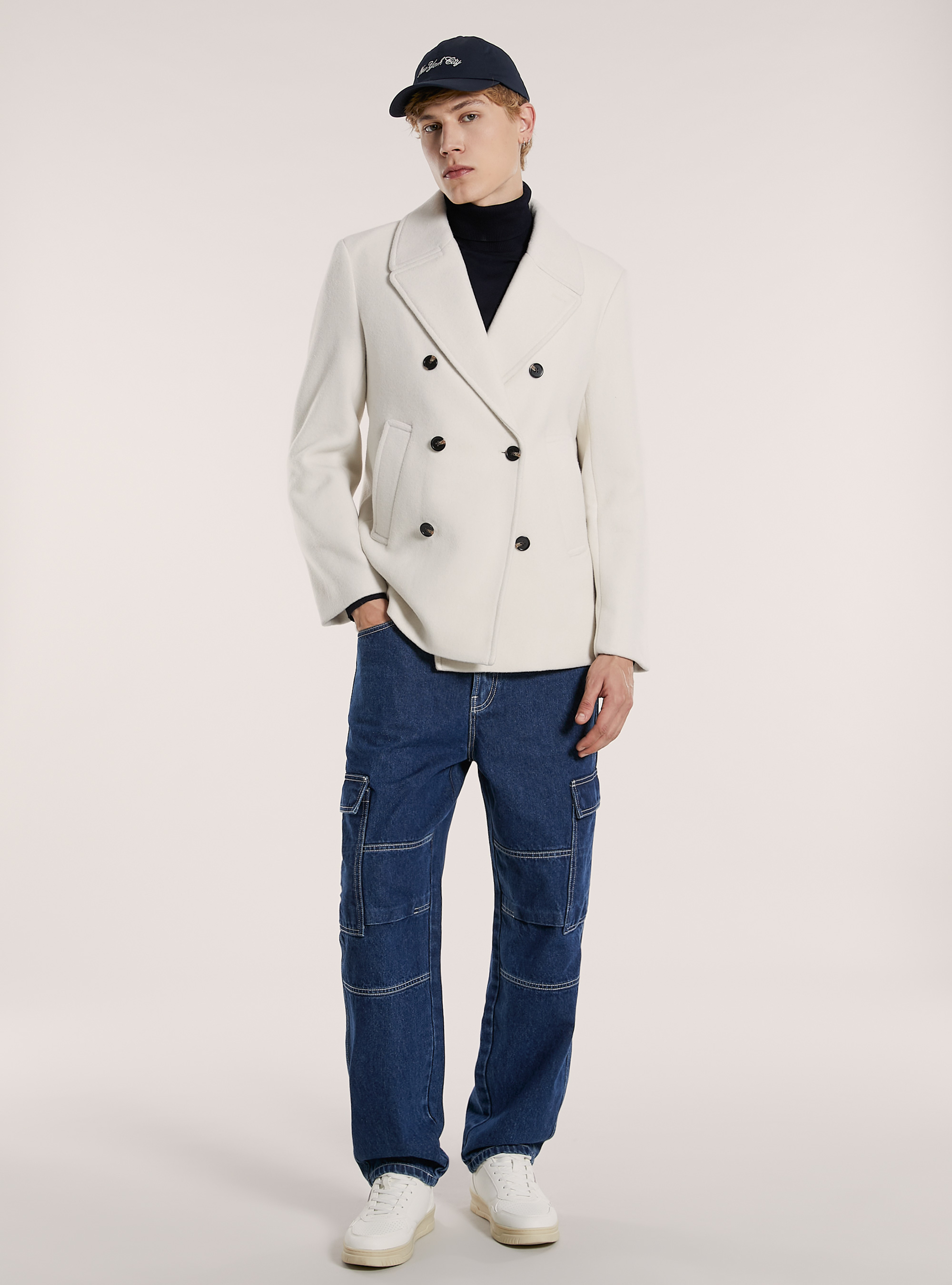 Manteau en caban à double boutonnage, WH1 OFF WHITE