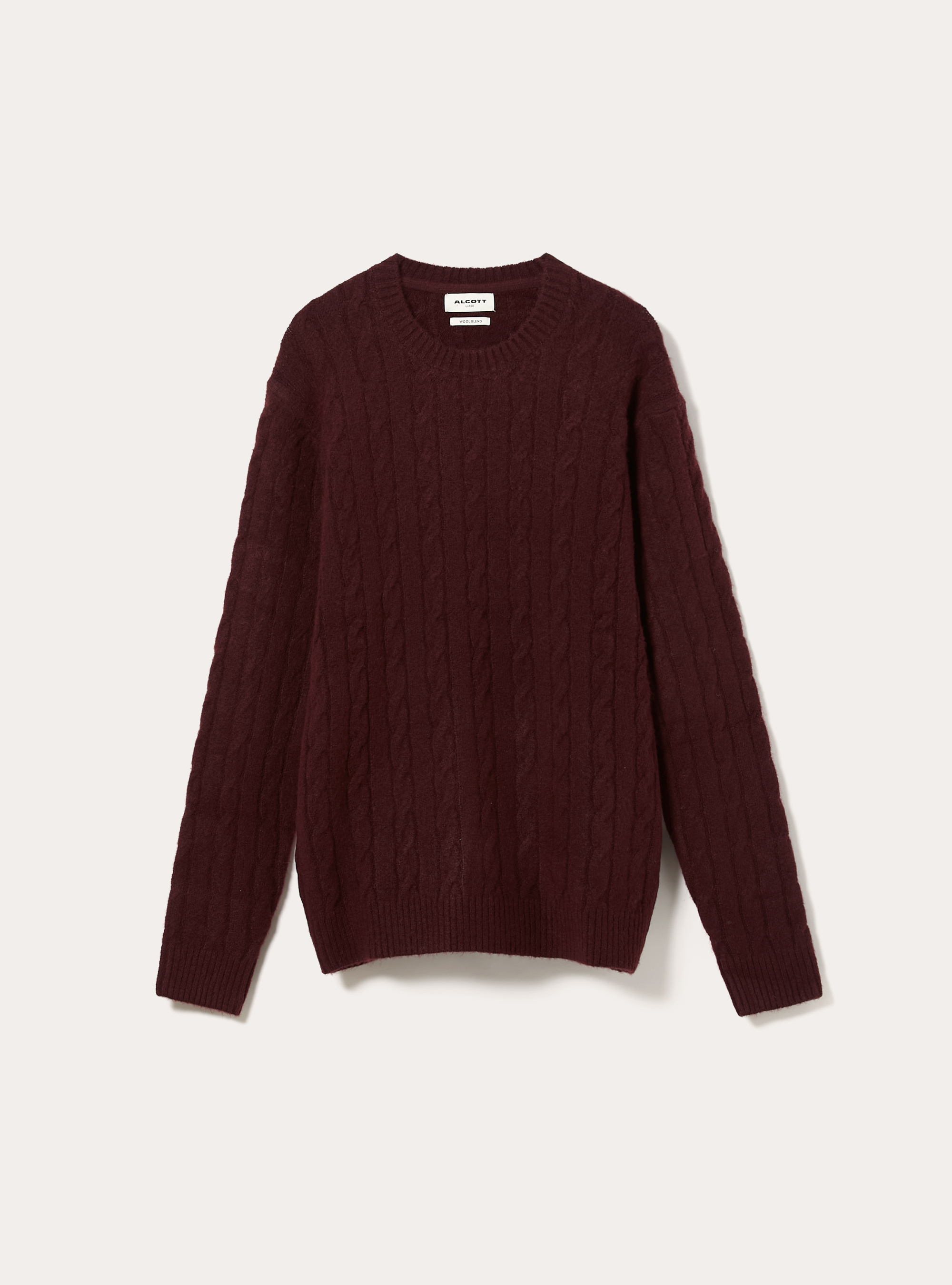 Maglione girocollo cable, BO1 BORDEAUX DARK