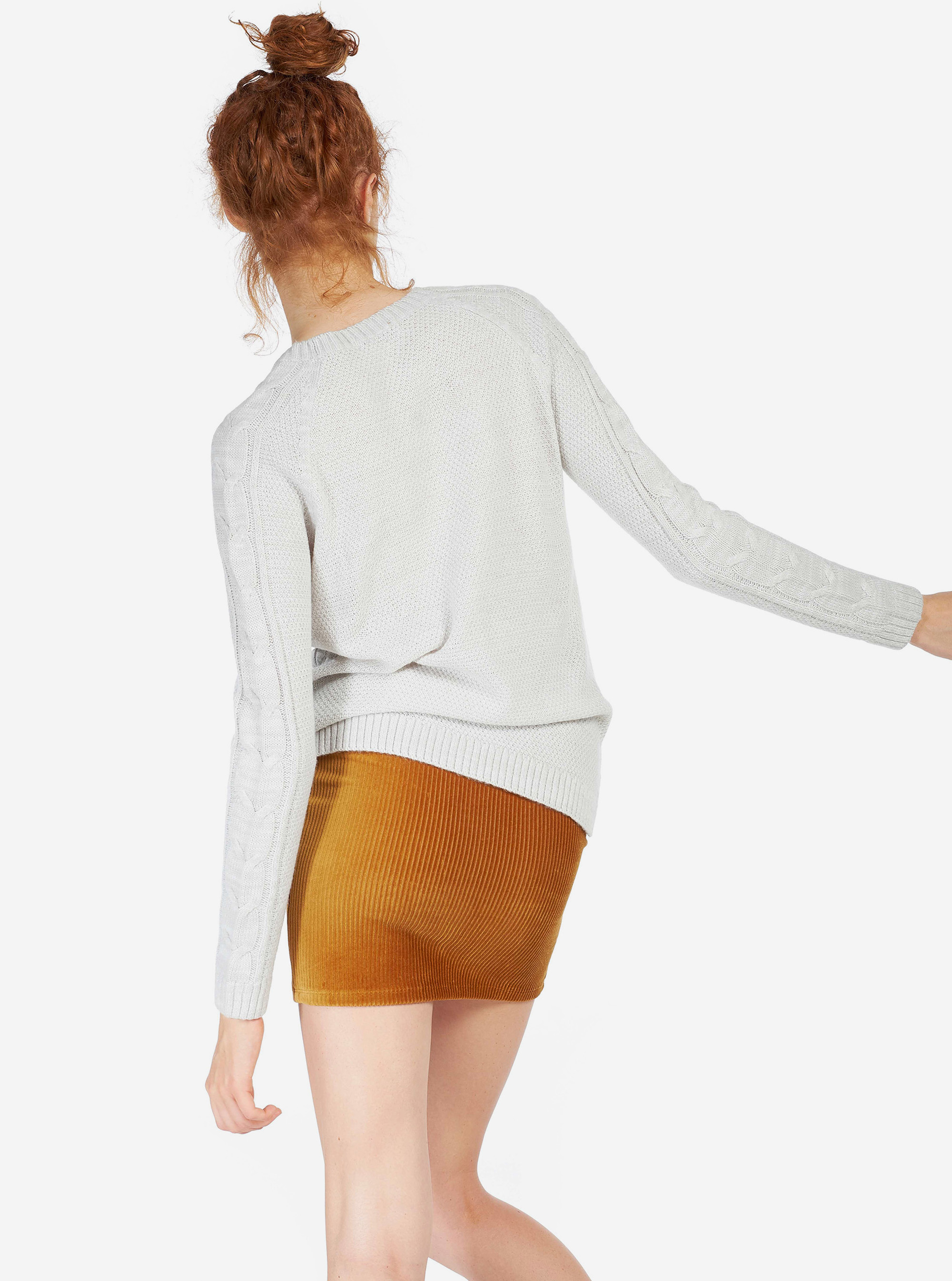 WIDE SWEATER WITH WIDE NECK AND BRAIDED WORKMANSHIP, PEARL