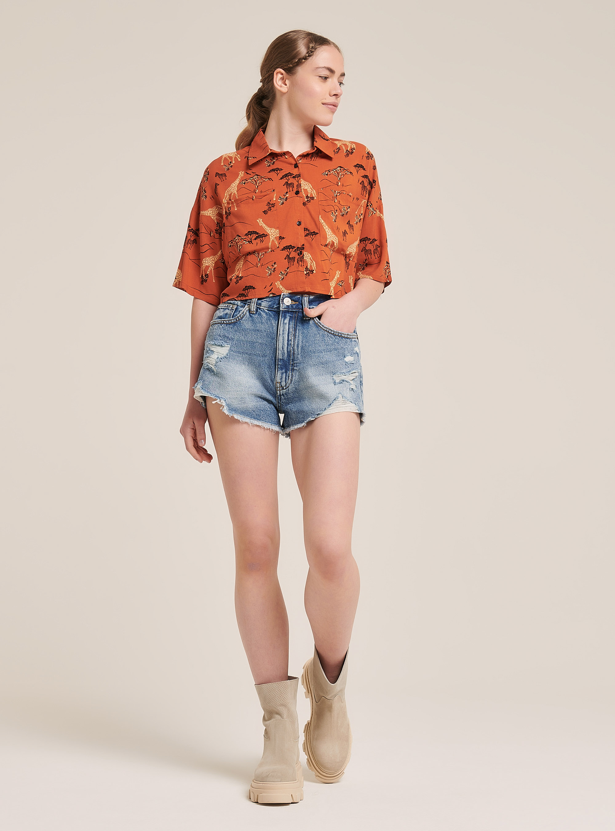 Safari print cropped shirt, SAFARI