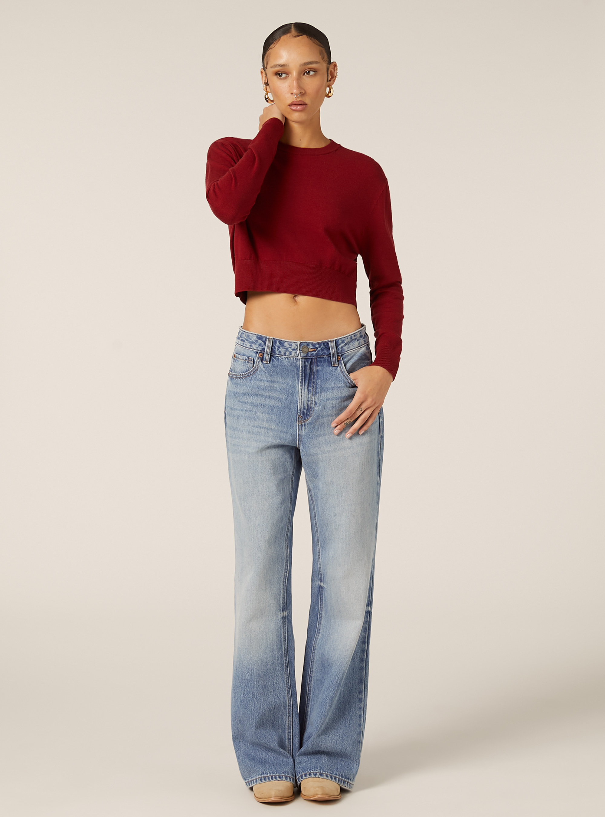 Boxy fit crew neck pullover, BO2 BORDEAUX MEDIUM