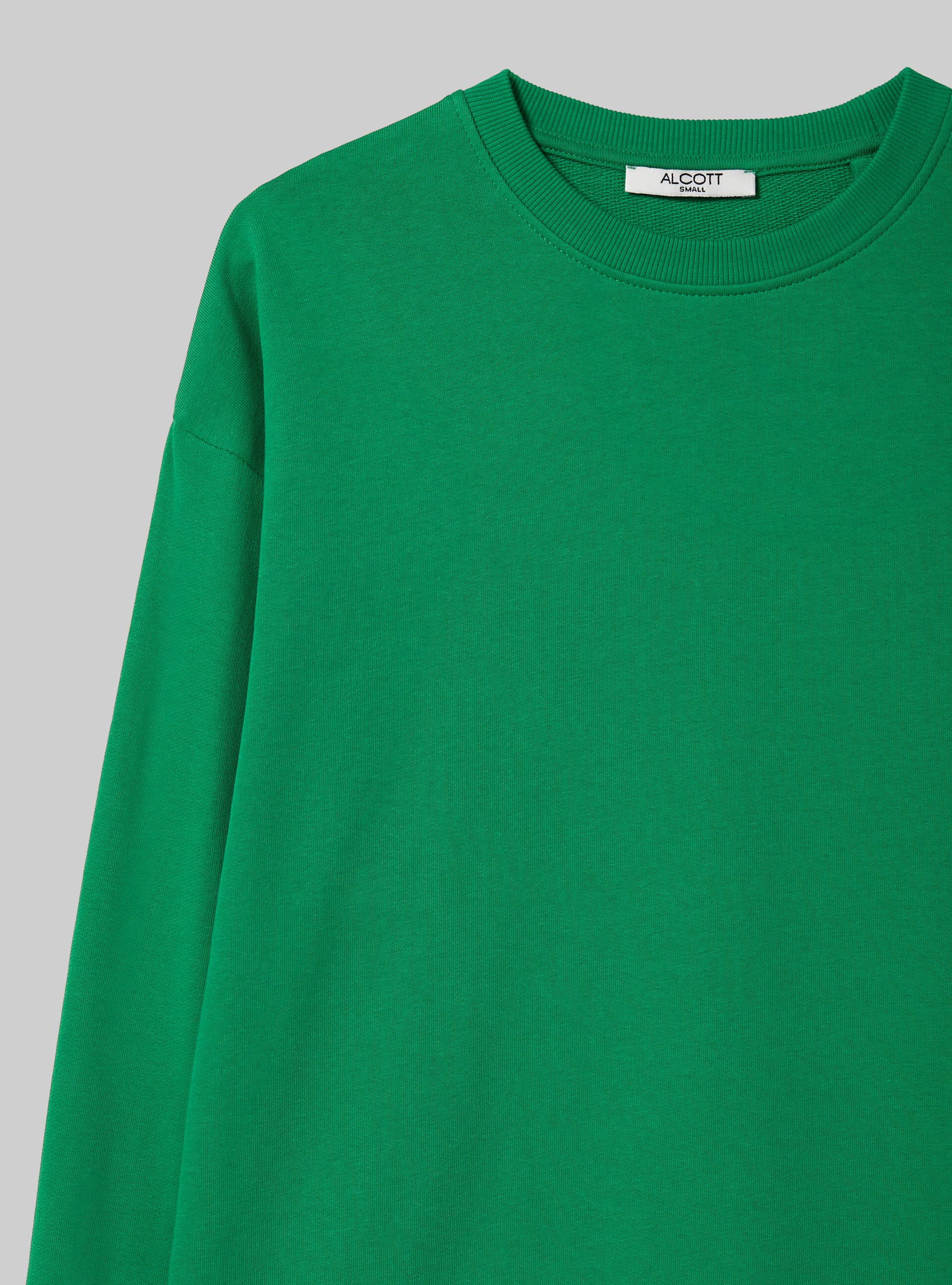 Sudadera lisa de algodón con cuello redondo, GN2 GREEN MEDIUM