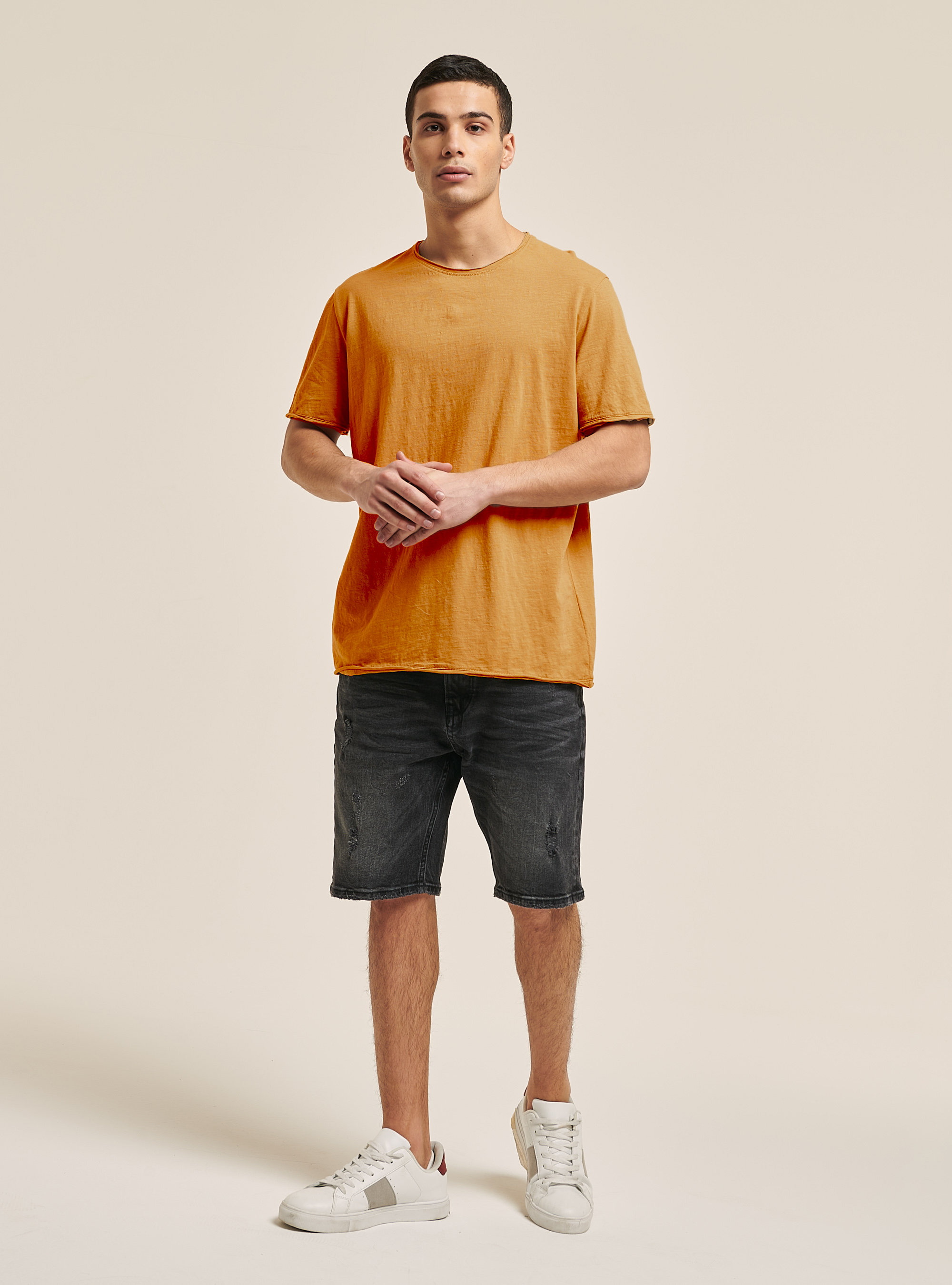 Basic plain cotton T-shirt, C7732 SENAPE
