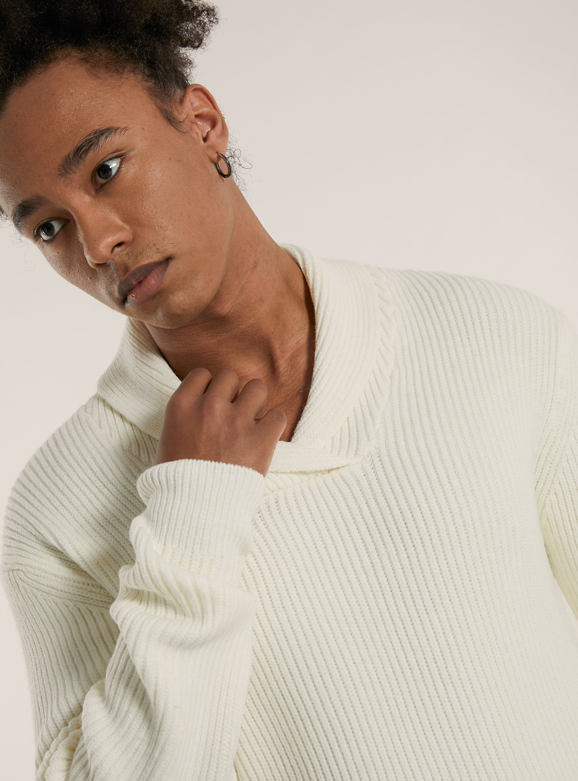 Soft ribbed pullover with raised collar, WH2 WHITE